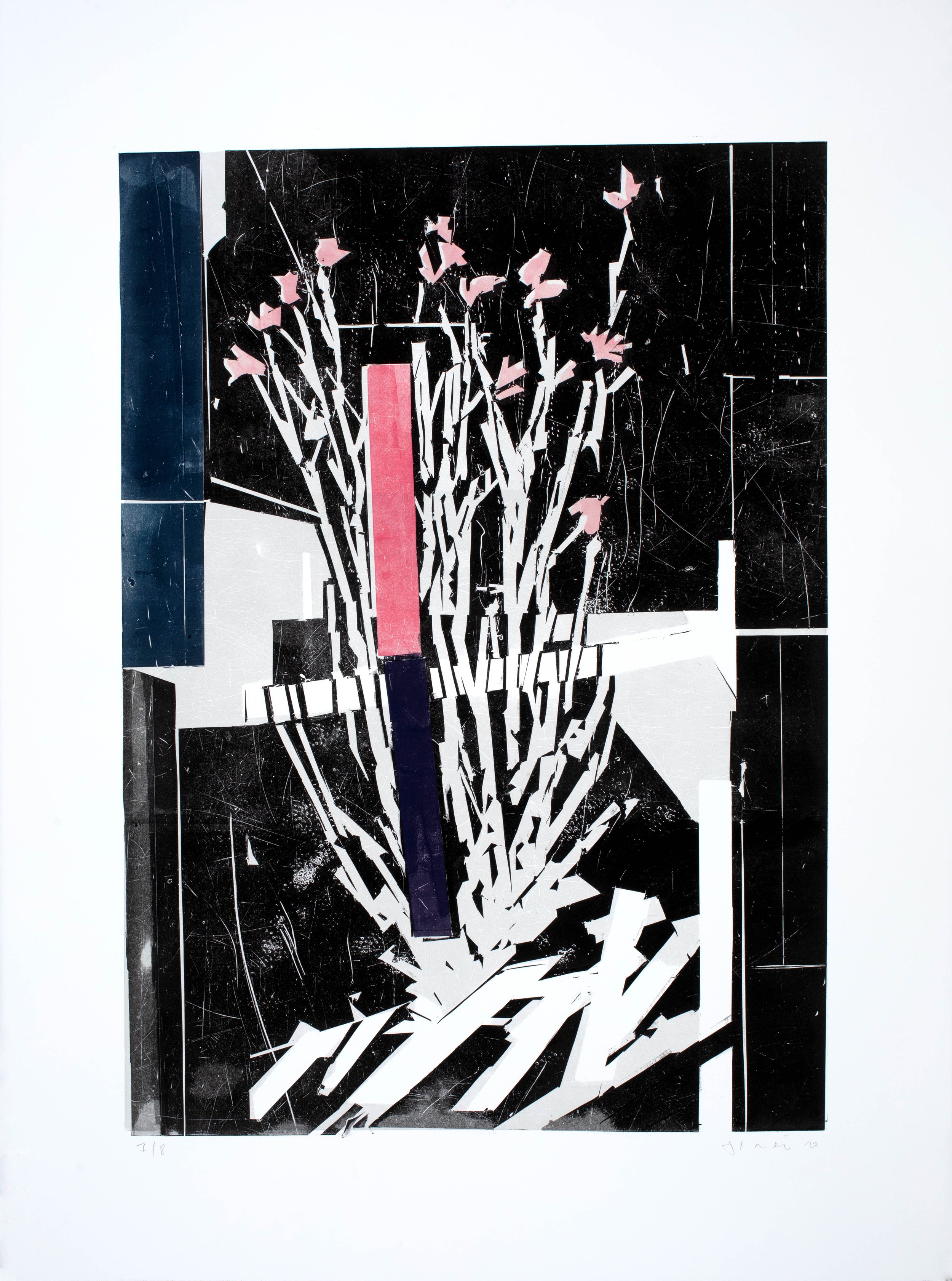 Alexander Tinei Field flower (pink stripe) - 7/8, 2020 linocut on paper 70 x 50 cm