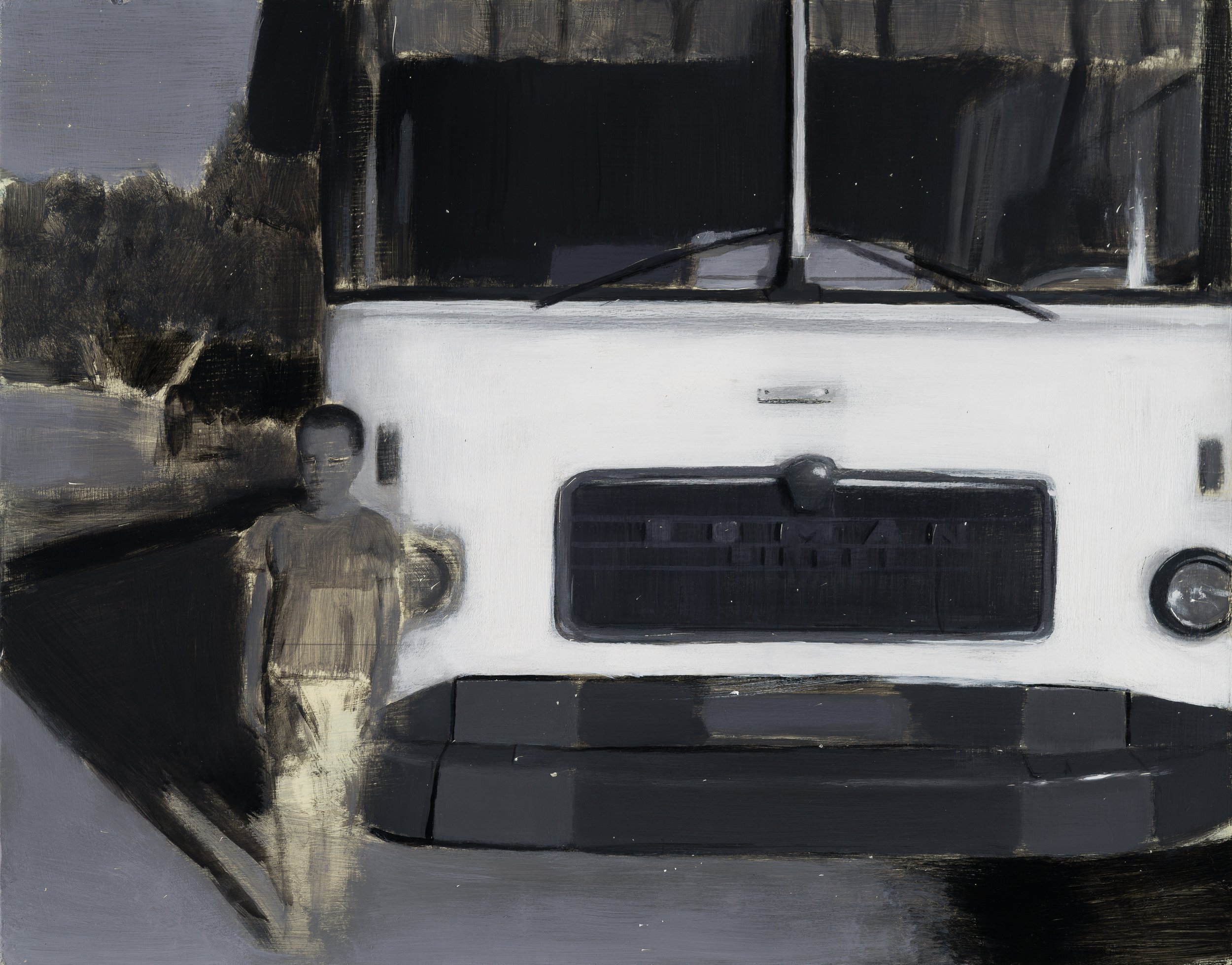 Sergiu Toma Study (School Bus), 2021 acrilic on wood 46 x 36 cm