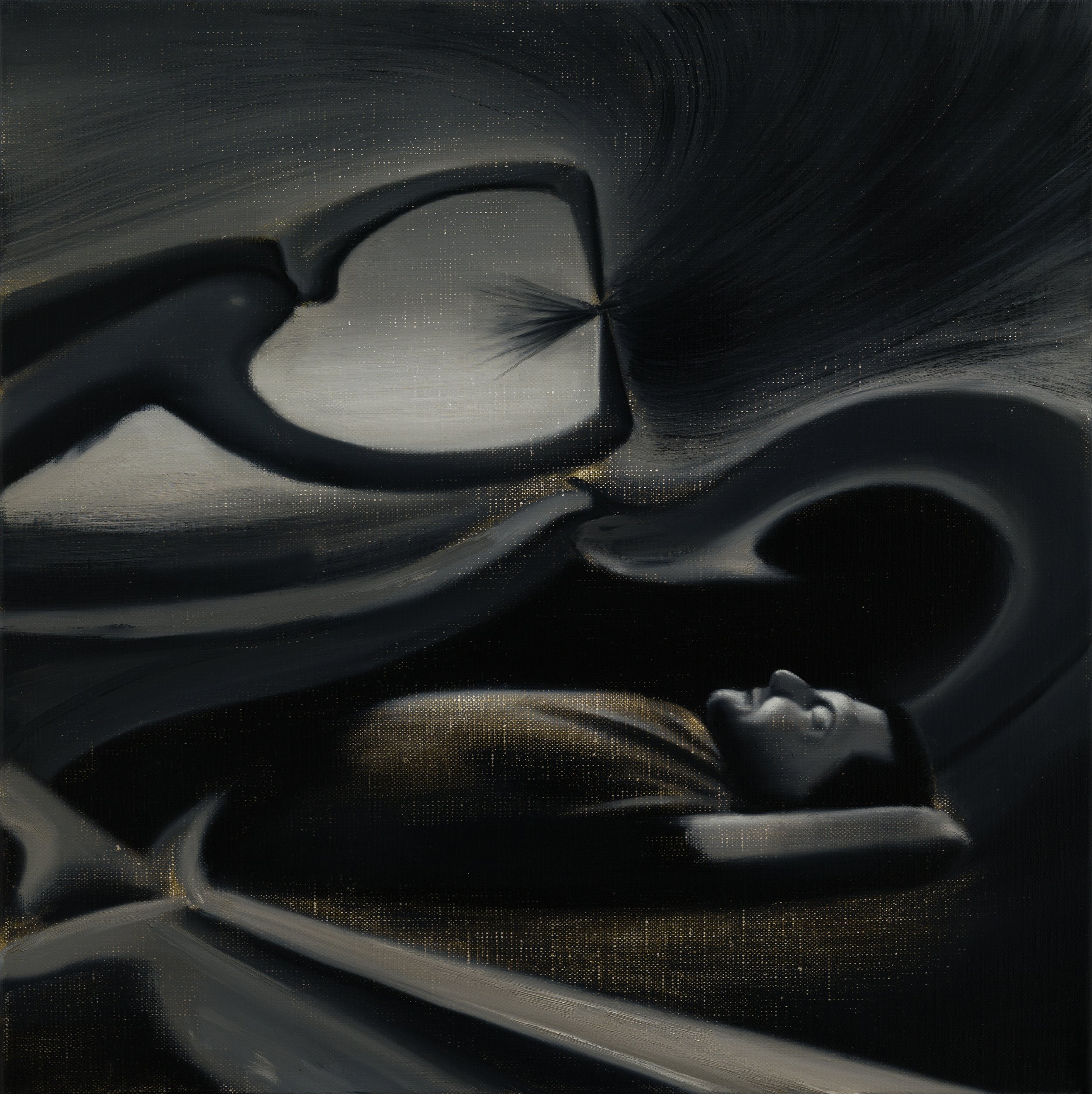 Sergiu Toma Artist Dreaming (after Oscar Dominguez), 2020 oil on canvas 40 x 40 cm