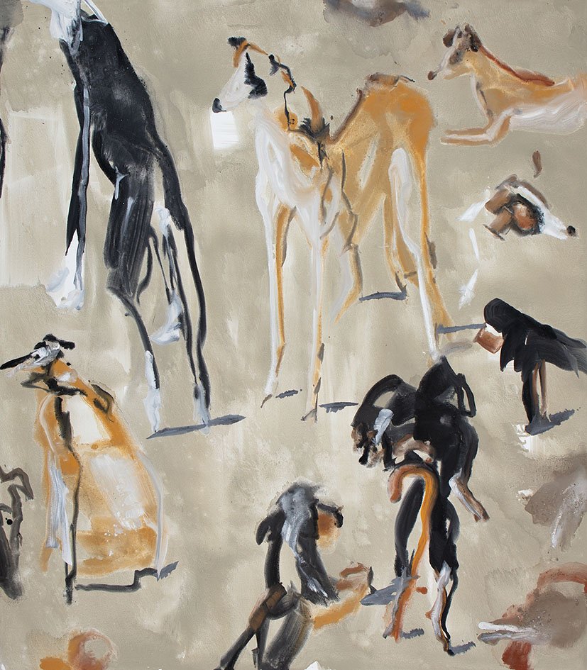 Dogs, Cat's Cradle with Brueghel, 2021 pigment on canvas 160 x 140 cm