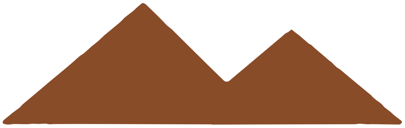 Simplistic illustration of two brown mountains with a black background.