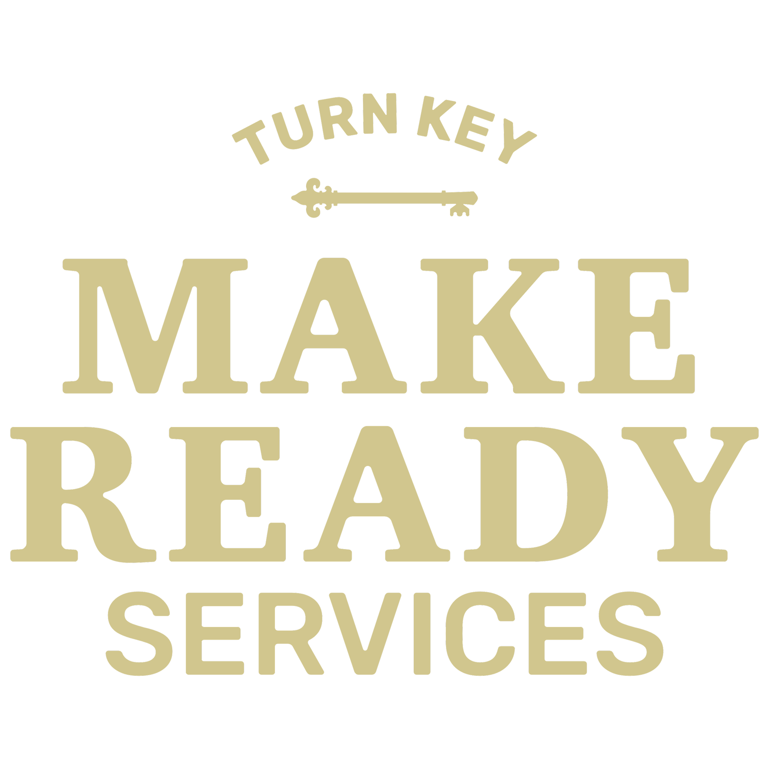 Black background with beige text that says "Turn Key Make Ready Services" and an illustration of a key.