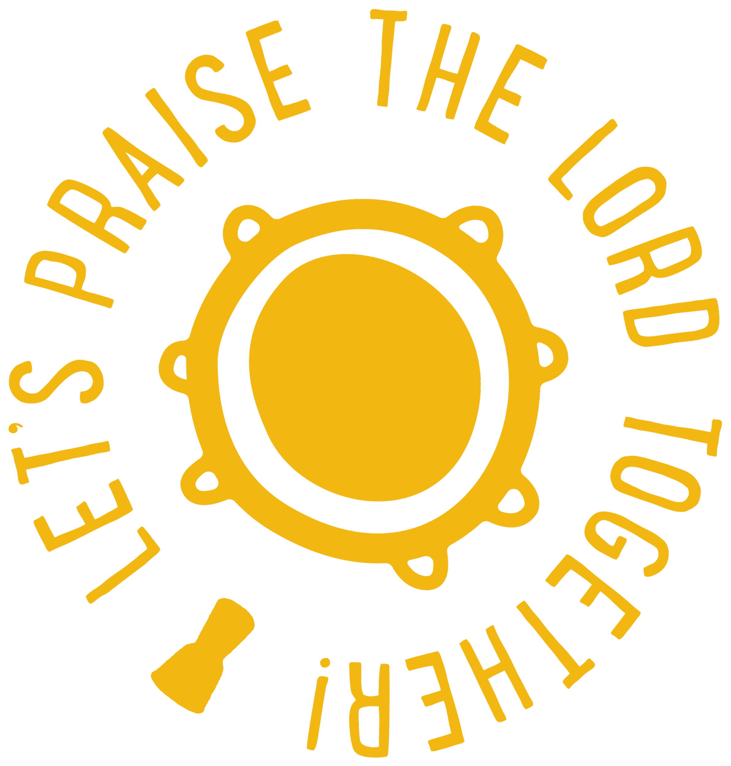 Logo with a yellow pressure gauge icon and the words 'Let's Praise the Lord Together' in yellow around the icon.