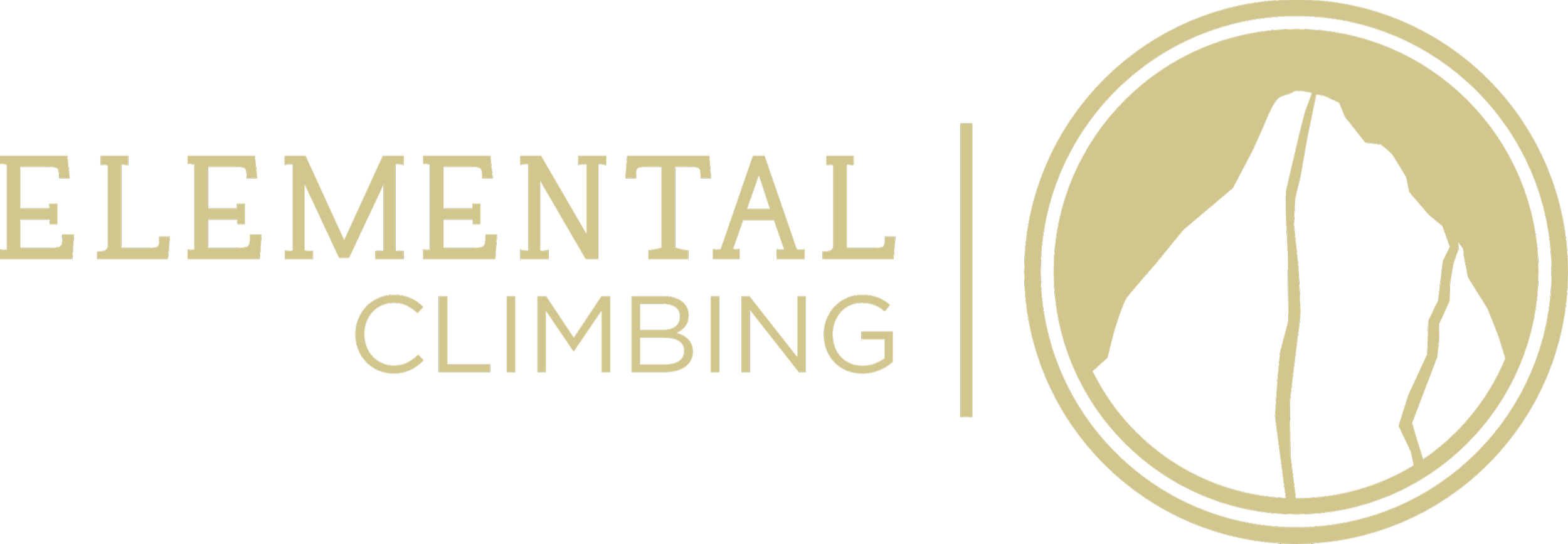 Logo for Elemental Climbing featuring the word "ELEMENTAL" in large letters, "CLIMBING" underneath, and a circular emblem with a mountain and cracked rock design.