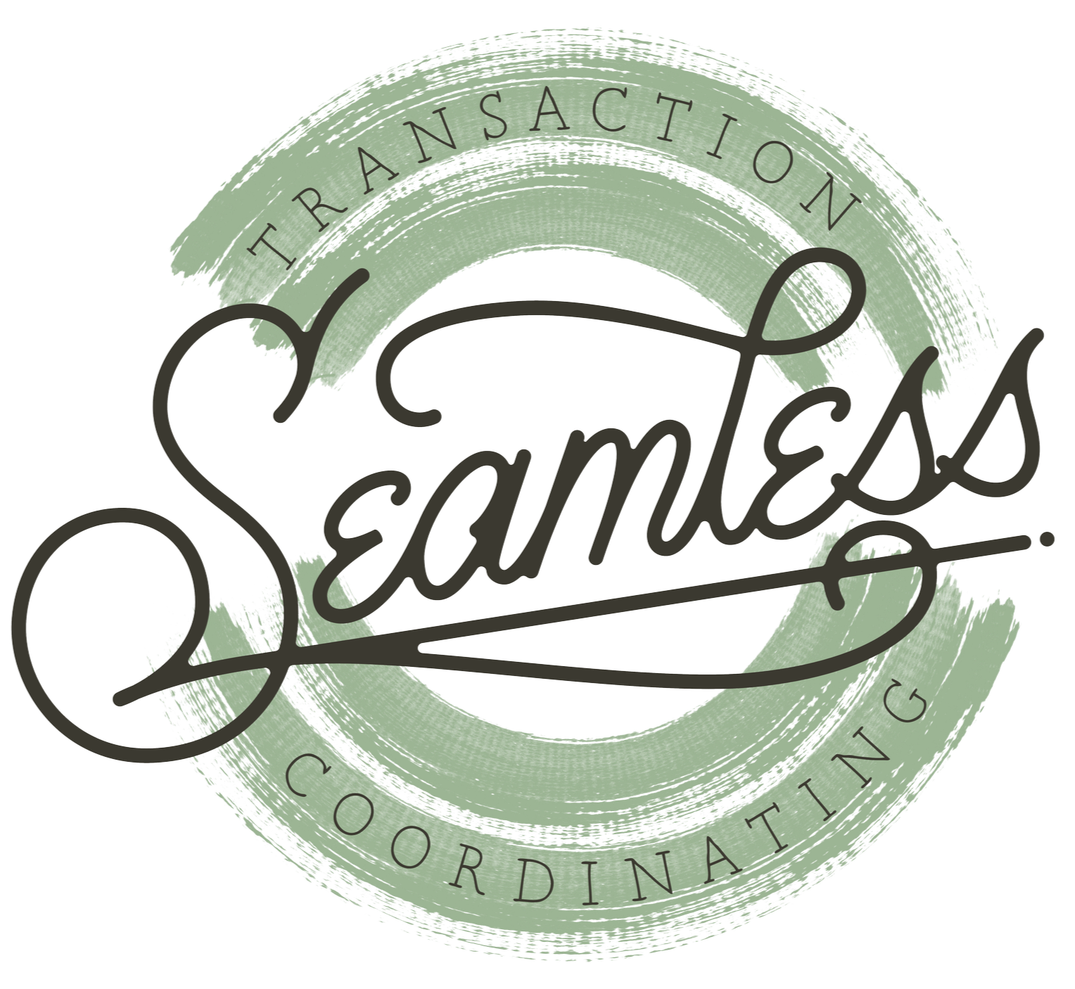 A circular logo with the words "Transaction" and "Coordination" around the outer edge, and the word "Seamless" in the center in stylized script
