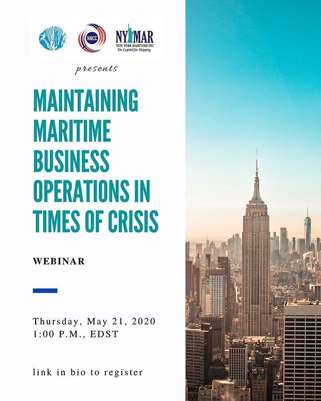 Please join NYMAR, the Hellenic American and Norwegian American Chambers of Commerce for an online webinar TOMORROW, May 21 at 1:00 PM, EDST ⚓️ #newyorkmaritime #newyork #shipping