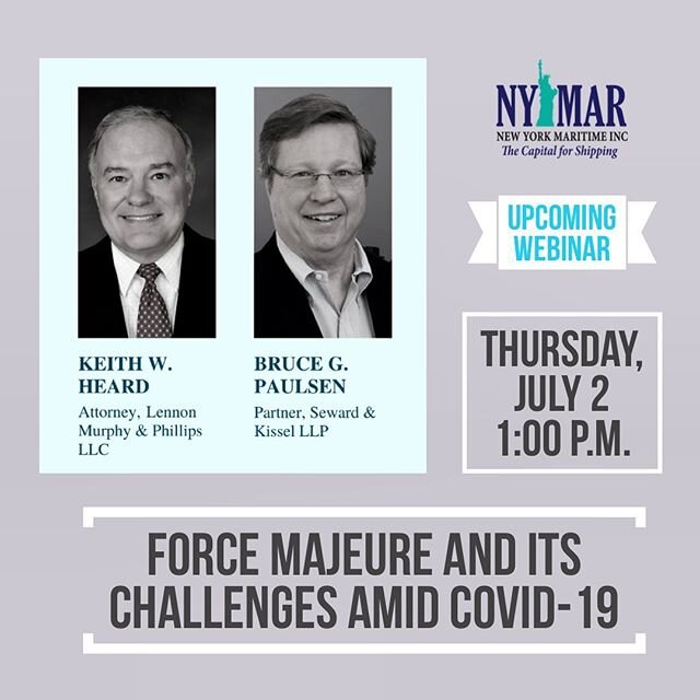 Find out what these two experts have to say about the realities of Force Majeure and COVID-19. This Thursday at 1:00 P.M., EDST. Link to register in bio!
#webinar #zoom #newyork #maritime #forcemajeureoi