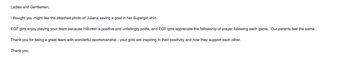 This is the email note sent by an East Grand Forks fan.