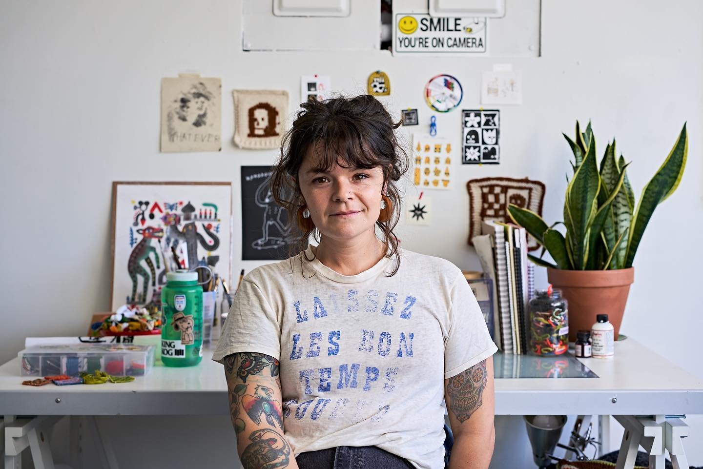 Jillian and Bird, in their studio.  October 2022 Queens, NY. 1 of 2.
