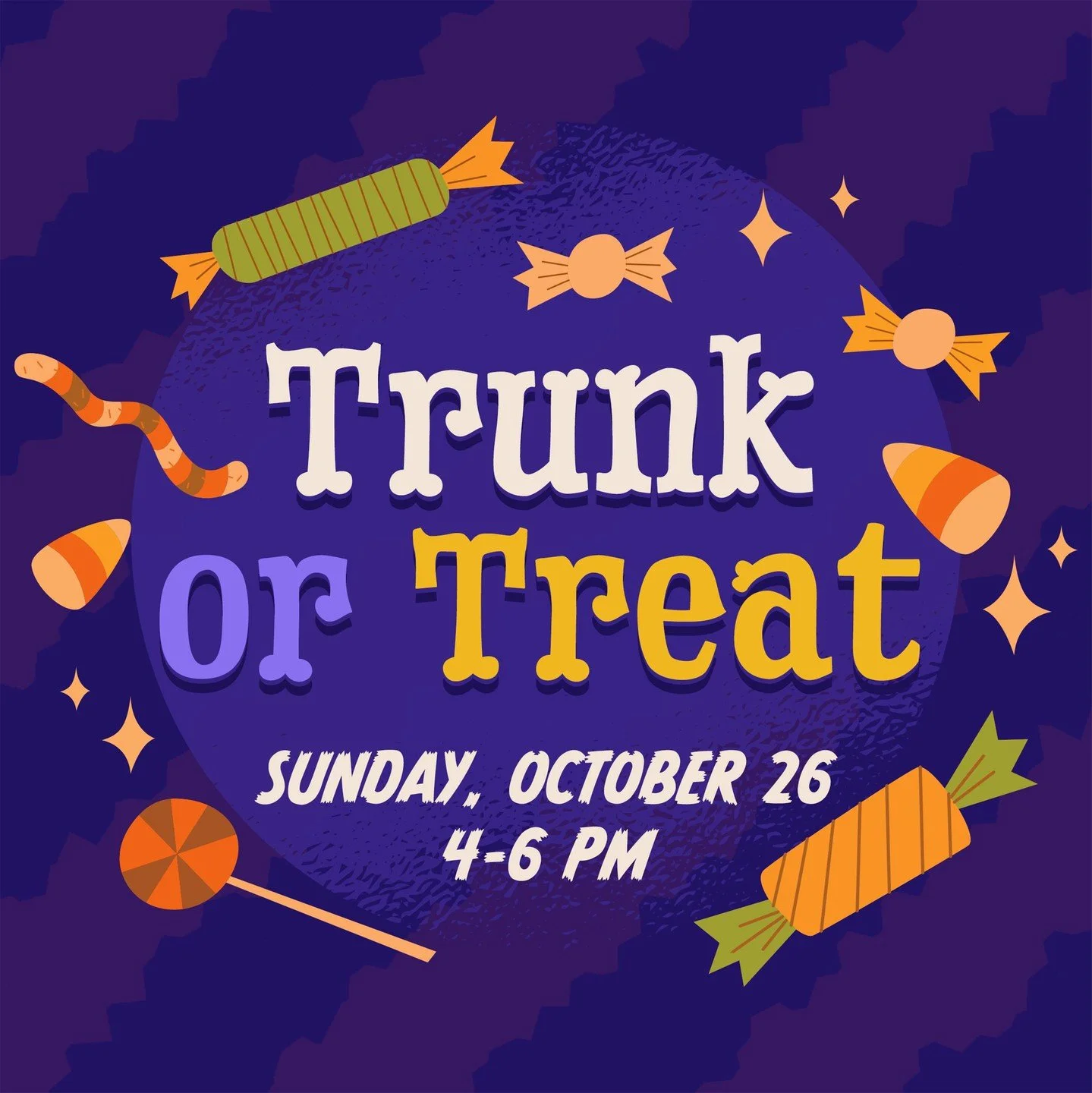 Mark your calendars for our exciting Trunk or Treat event happening on Sunday, October 26th, from 4 to 6 PM! Join us for an evening filled with fun activities, including plenty of candy, engaging games, bounce houses, food trucks, and much more. We&r