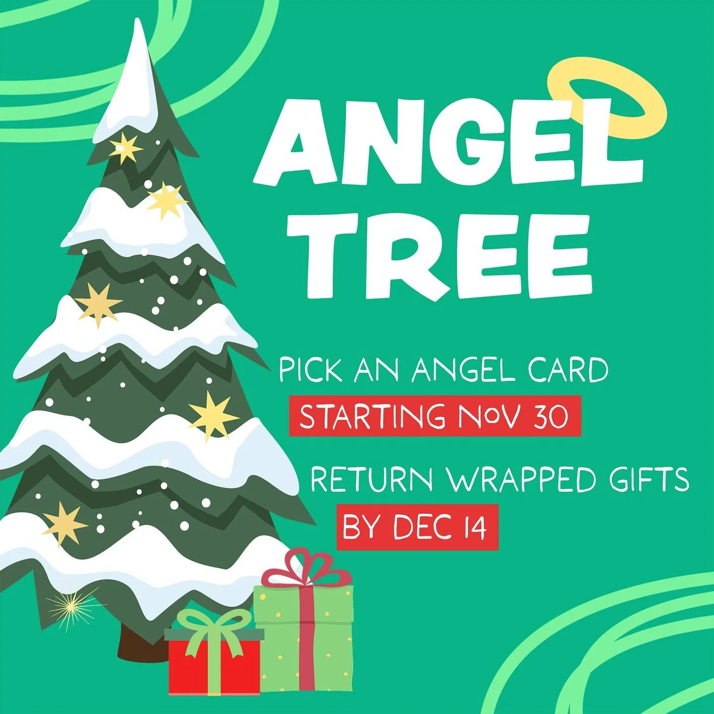Our Angel Tree goes up this Sunday, ready for you to pick up an angel card! Our tree meets the wishes of members our own community-- local families in need recognized by our contacts at Oliver Middle School. Please be sure to return all gifts to the 