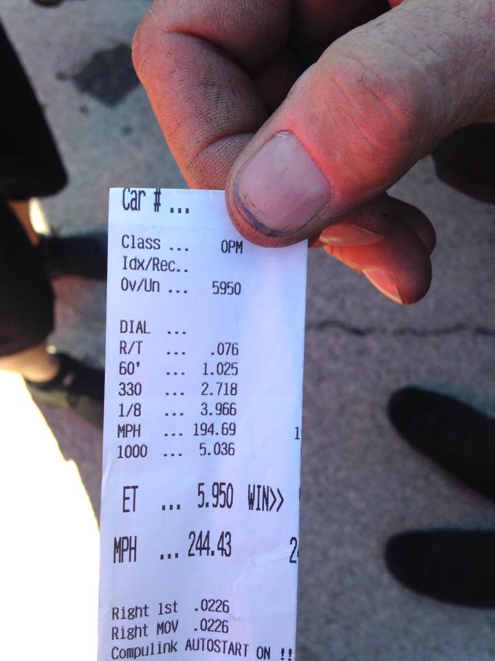 Larry Larson achieves a 5.950 at 244.43mph during 2014 Hot Rod Drag Week