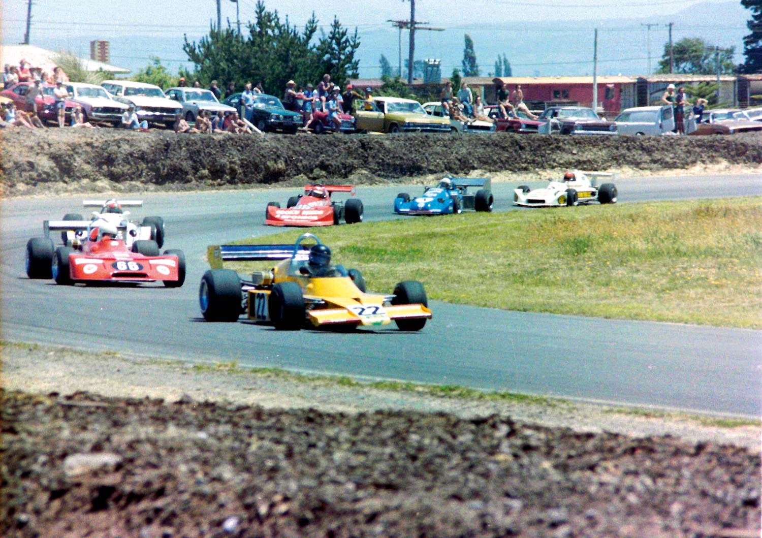 Ross Stone (of Stone Brothers Racing V8 Supercars fame) leads a group of Formula Atlantic cars in the Cuda JR3 he and brother Jim built