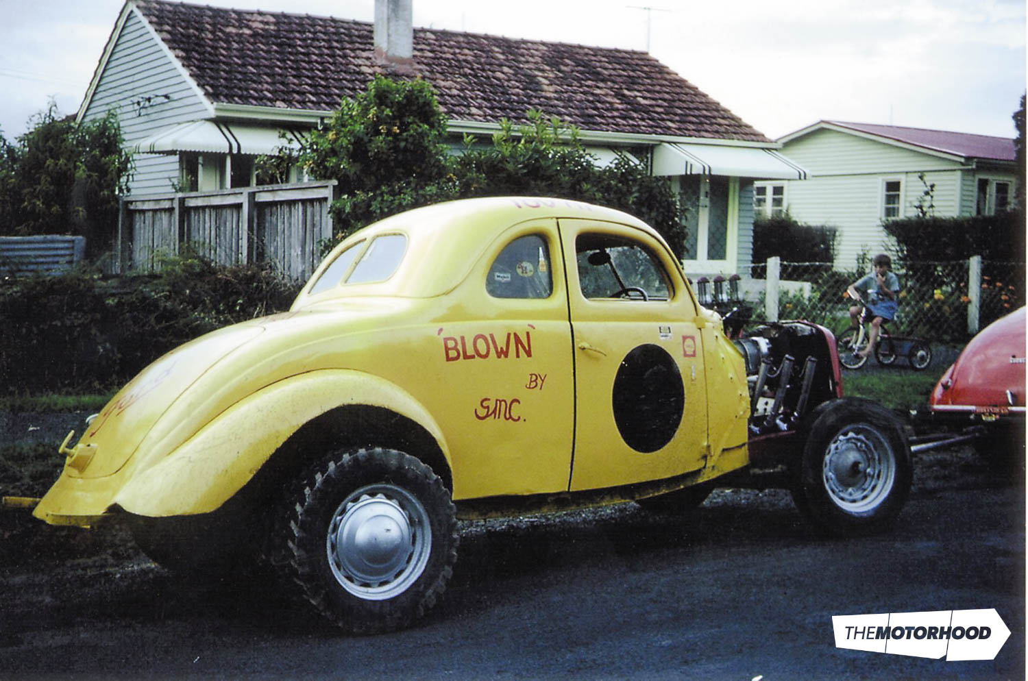 Peter's amazing '37 Ford, powered by a supercharged Mercury flathead, seen here parked outside the Lodge family house in Kowhai Road, Campbells Bay, on Auckland's North Shore (Photo: Peter Lodge collection)