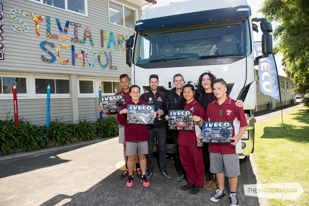 Principal Barbara Ala’alatoa (back right) with students (from left to right) Sam Fanguna, Milania Cairns, Annaleigh Taufu, and Isaiah Smith took their chance for a quick photo with the drivers