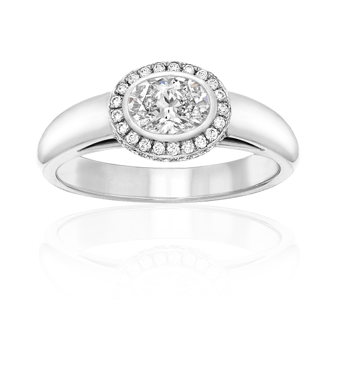 Oval Diamond with Micro Pave Halo, Platinum
