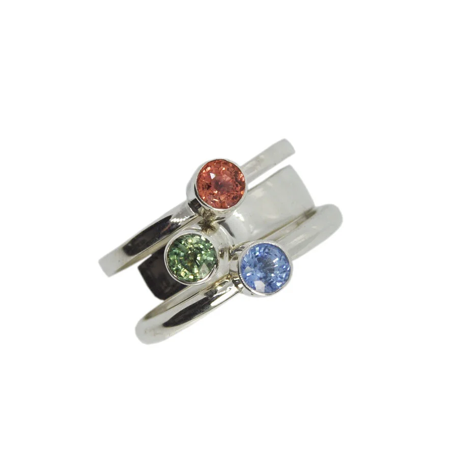 Stacked Earth Tone Colored Sapphire Rings