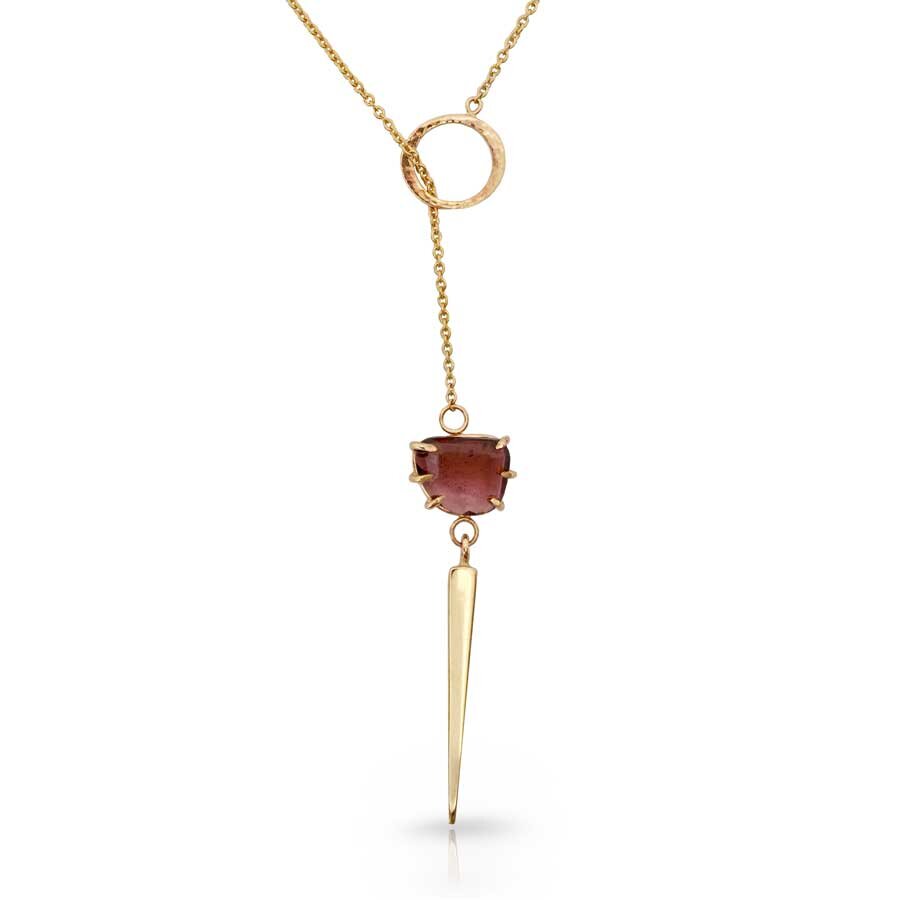 Gold Lariet with Gemstone Bar Drop