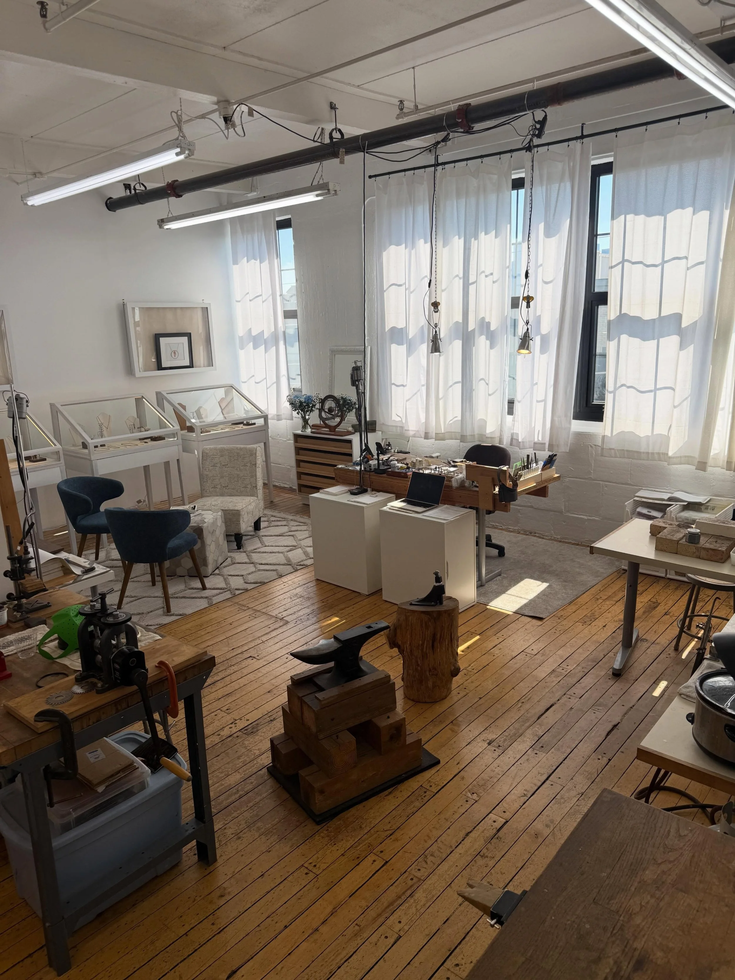 When I enter the studio in the am and the sun is shinning just so it is my happy place. 

A long road to get here and one that continues to evolve. I try to sit in the space and just be thankful that I got here without the continued noise in my mind 