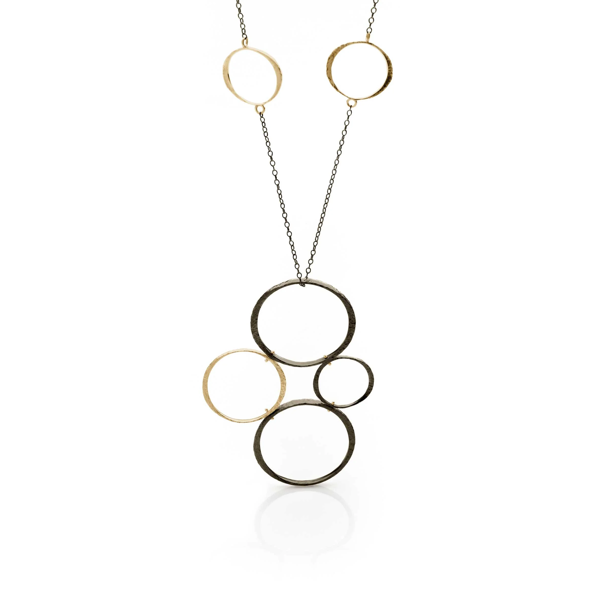 Sterling Silver, Patinated Sterling Silver and Gold Tetrad Circle Necklace