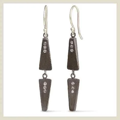 Black patina dangle earrings with diamonds