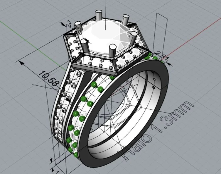 CAD 3D modeling jewelry design can be used depending on the complexity of the design. Jewelry is cast into gold on final approval.
