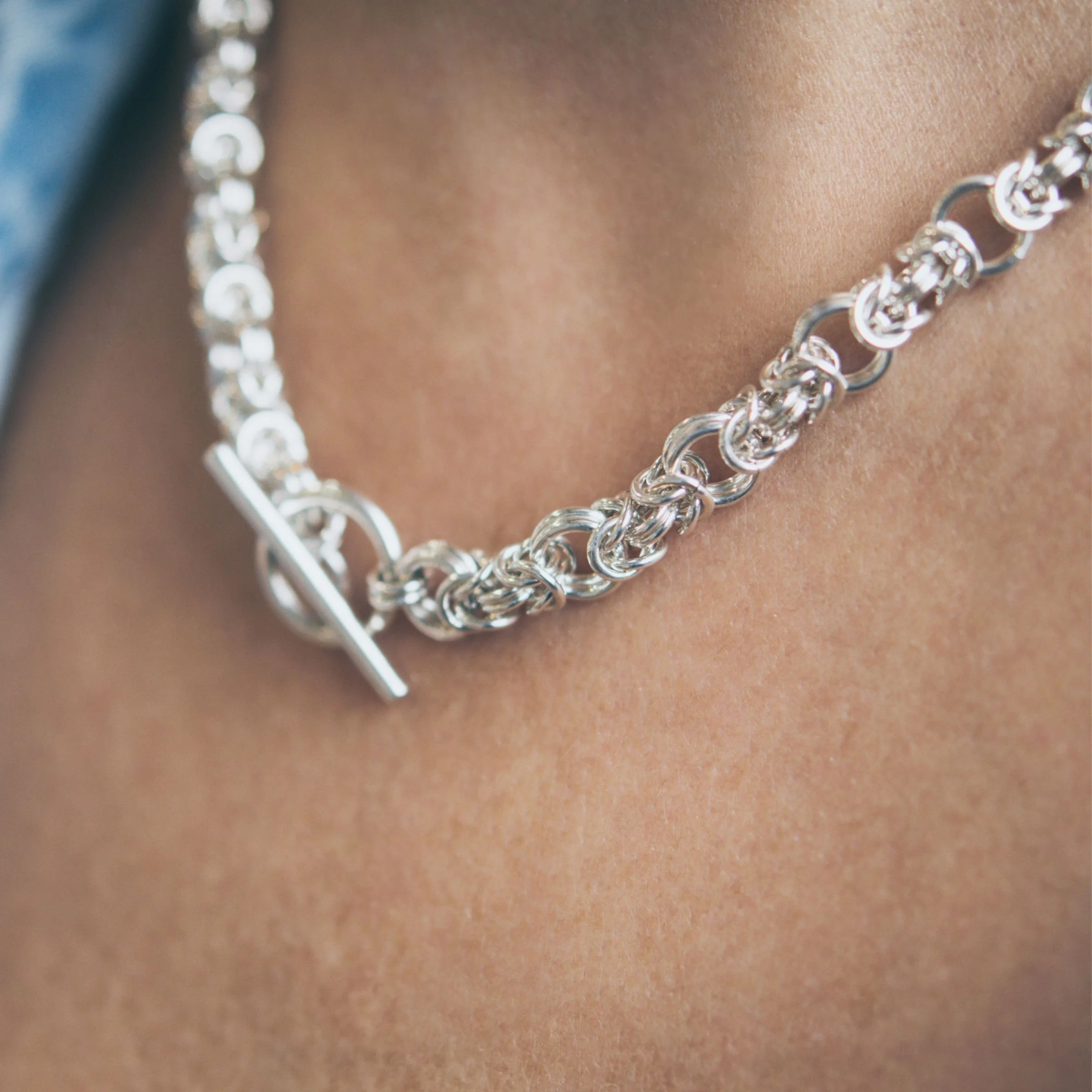 Sequential Byzantine style maille jewelry made by sterling silver jump rings