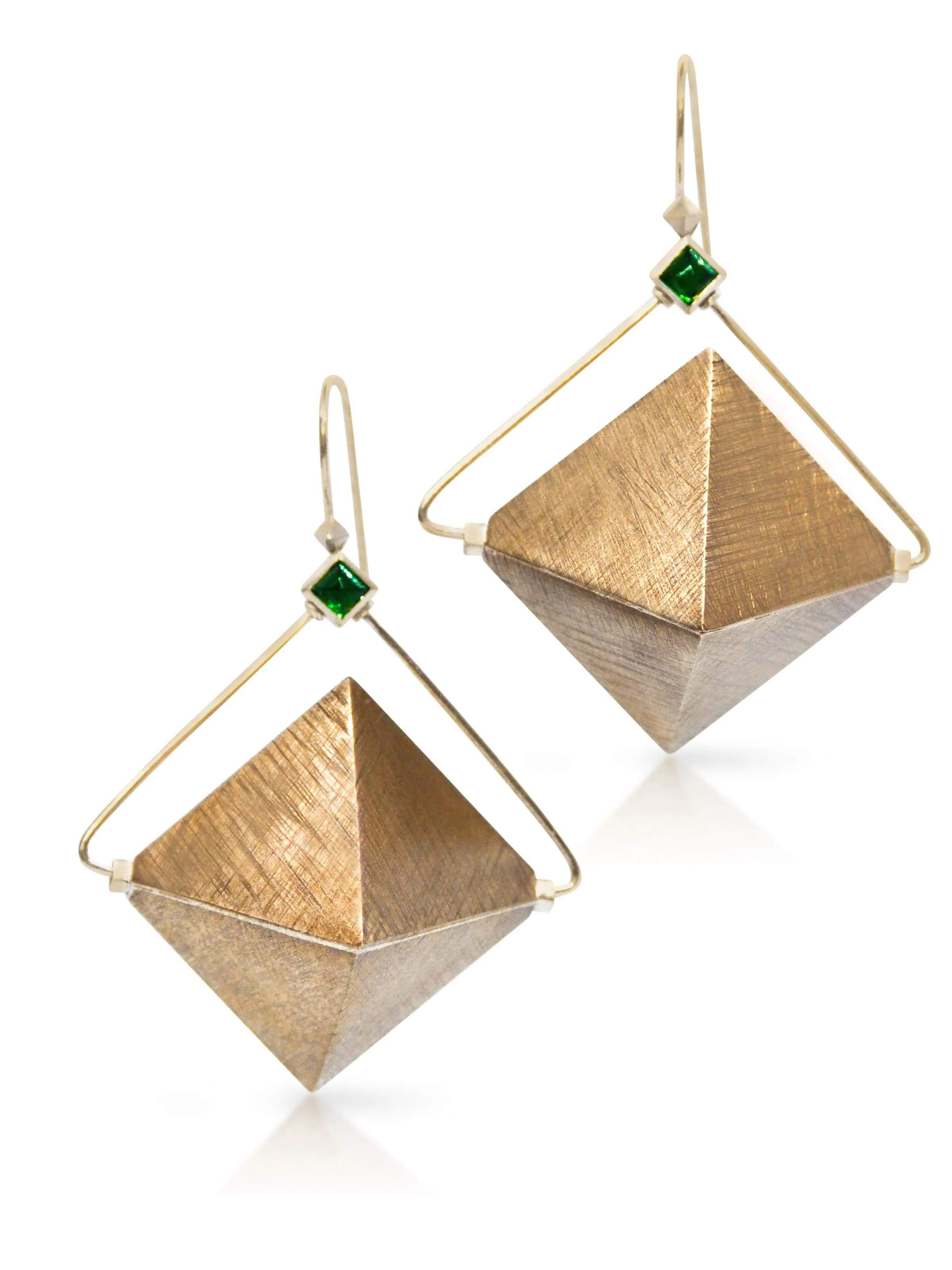 spinner earrings sterling silver bronze tourmaline gem octahedron by eatmetal