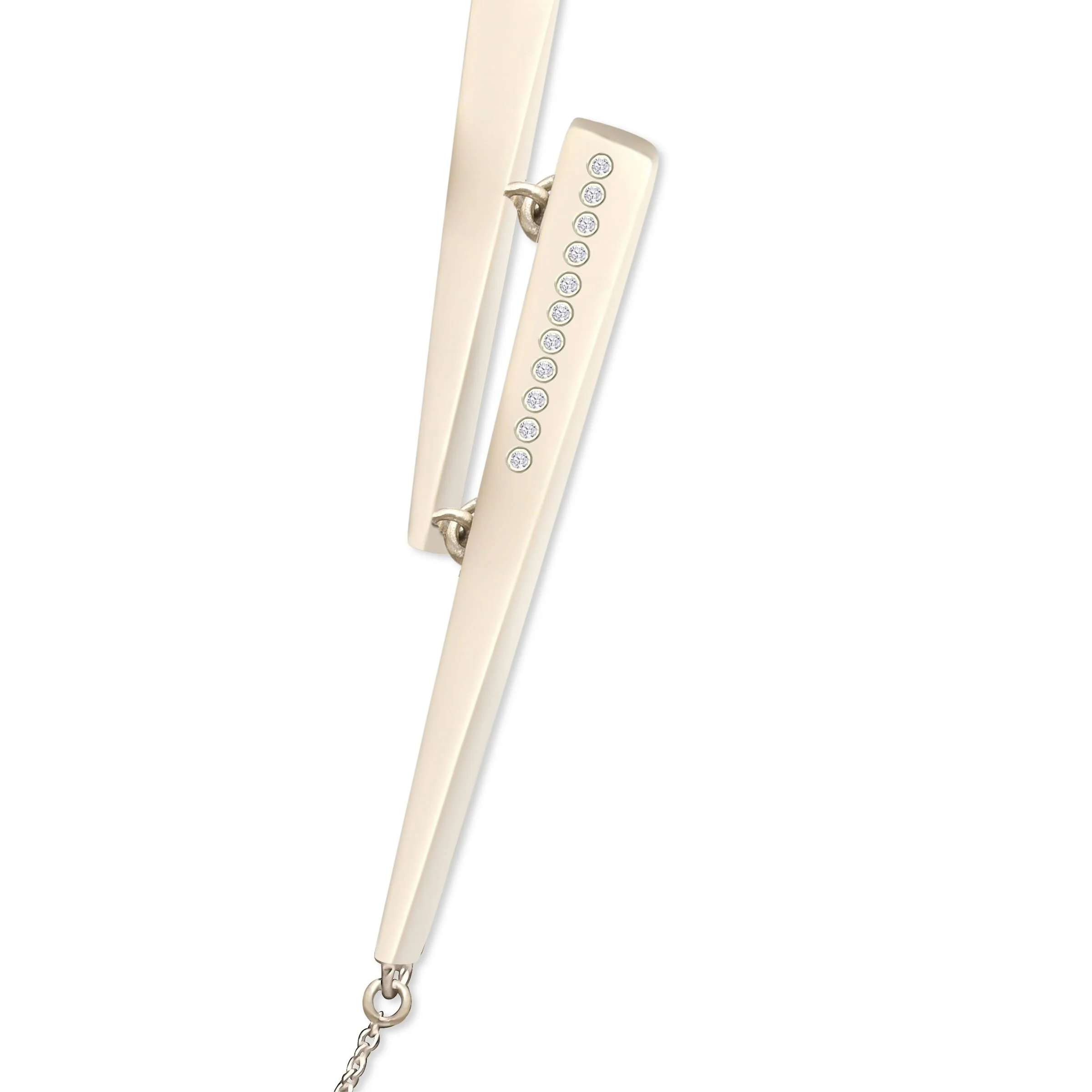 Detail of the diamonds flush set in sterling silver on the EatMetal artisan necklace