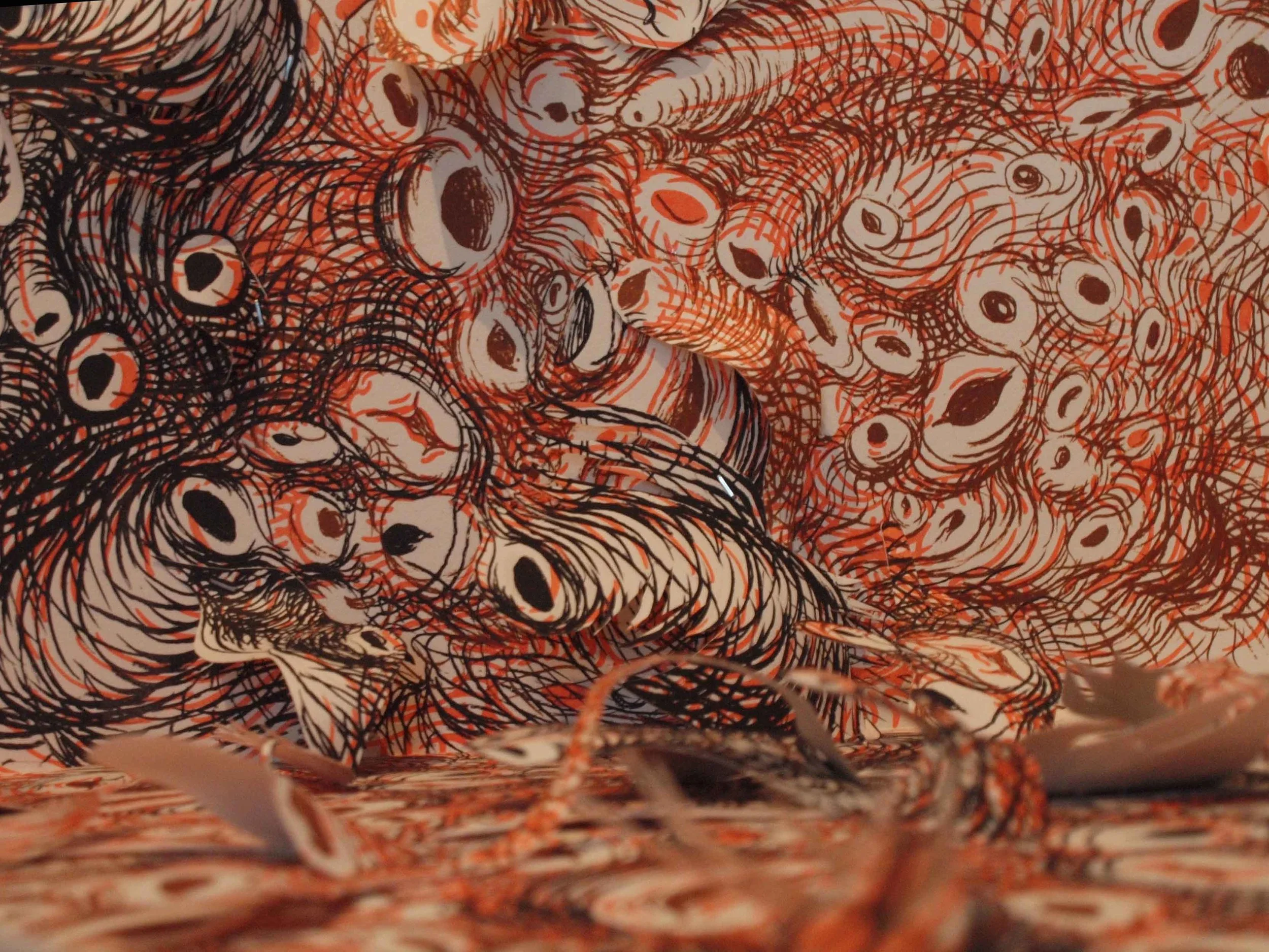 Detail from i nstallation with cut offset lithographs, exhibited at Galerie Nowhere, Montreal