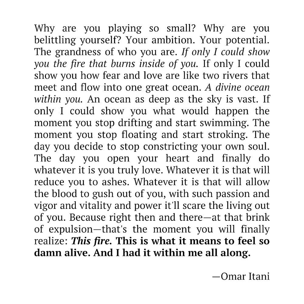 Why are you playing so small?
.
.
.
.
.
#optimism #dailydoseofoptimism #dailymotivation #motivationquotes #intentionalliving #beyourself #createmoreconsumeless #dailyaffirmations #mindfulliving #selflove #personalgrowthjourney #personalgrowth #startl