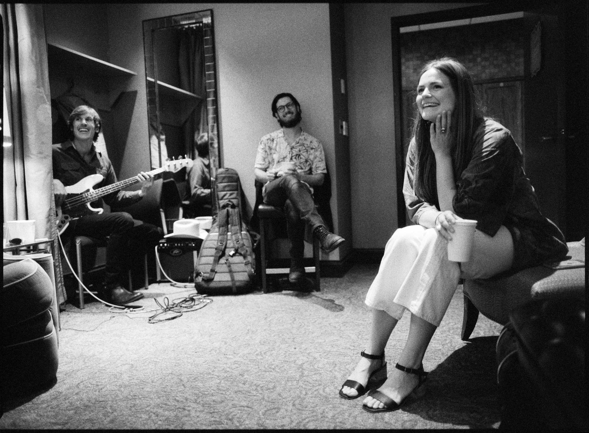 Alec Newnam, Justin Francis, and Erin Rae backstage in Kelsey's dressing room