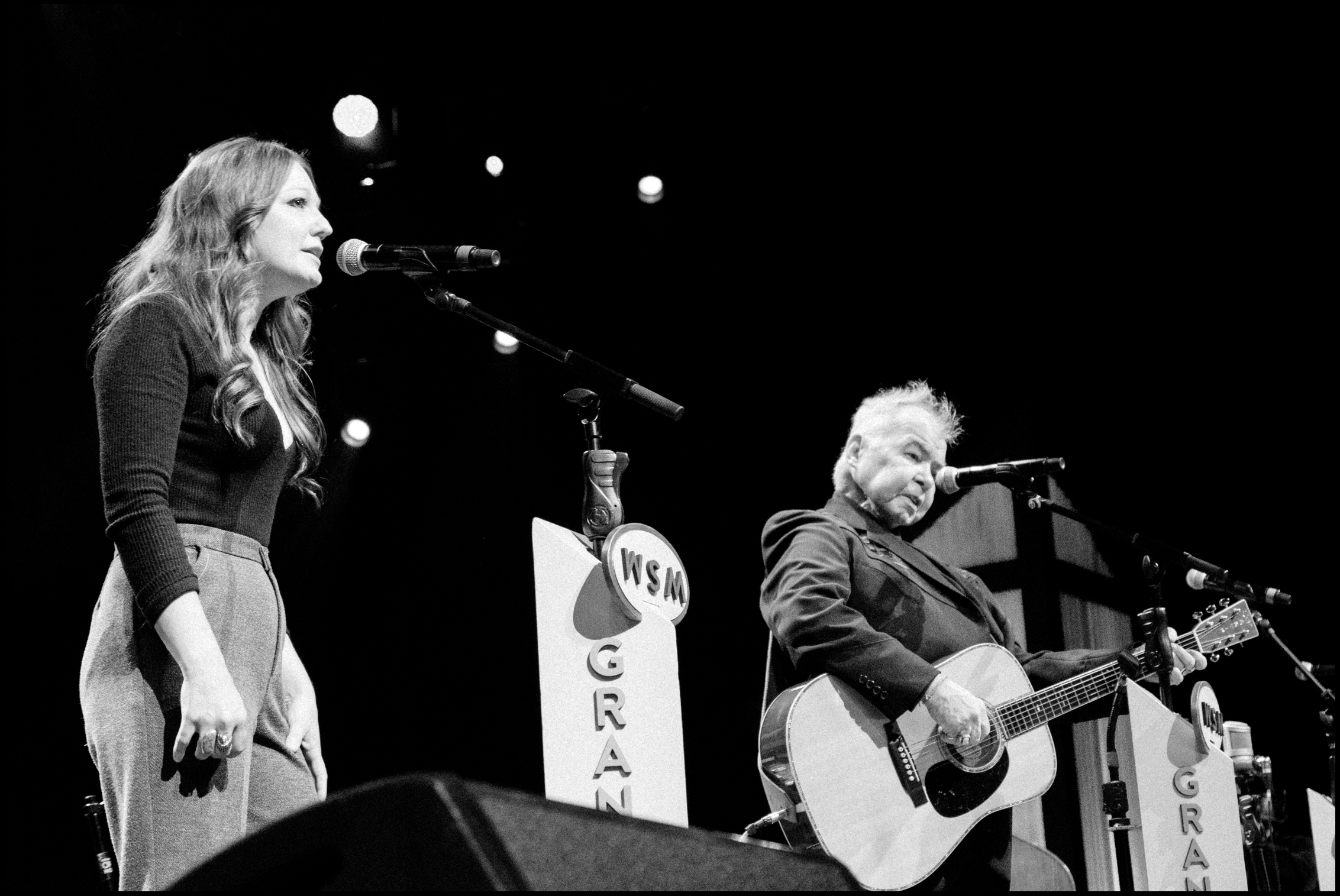 Kelsey Waldon and John Prine sing together at the Grand Ole Opry