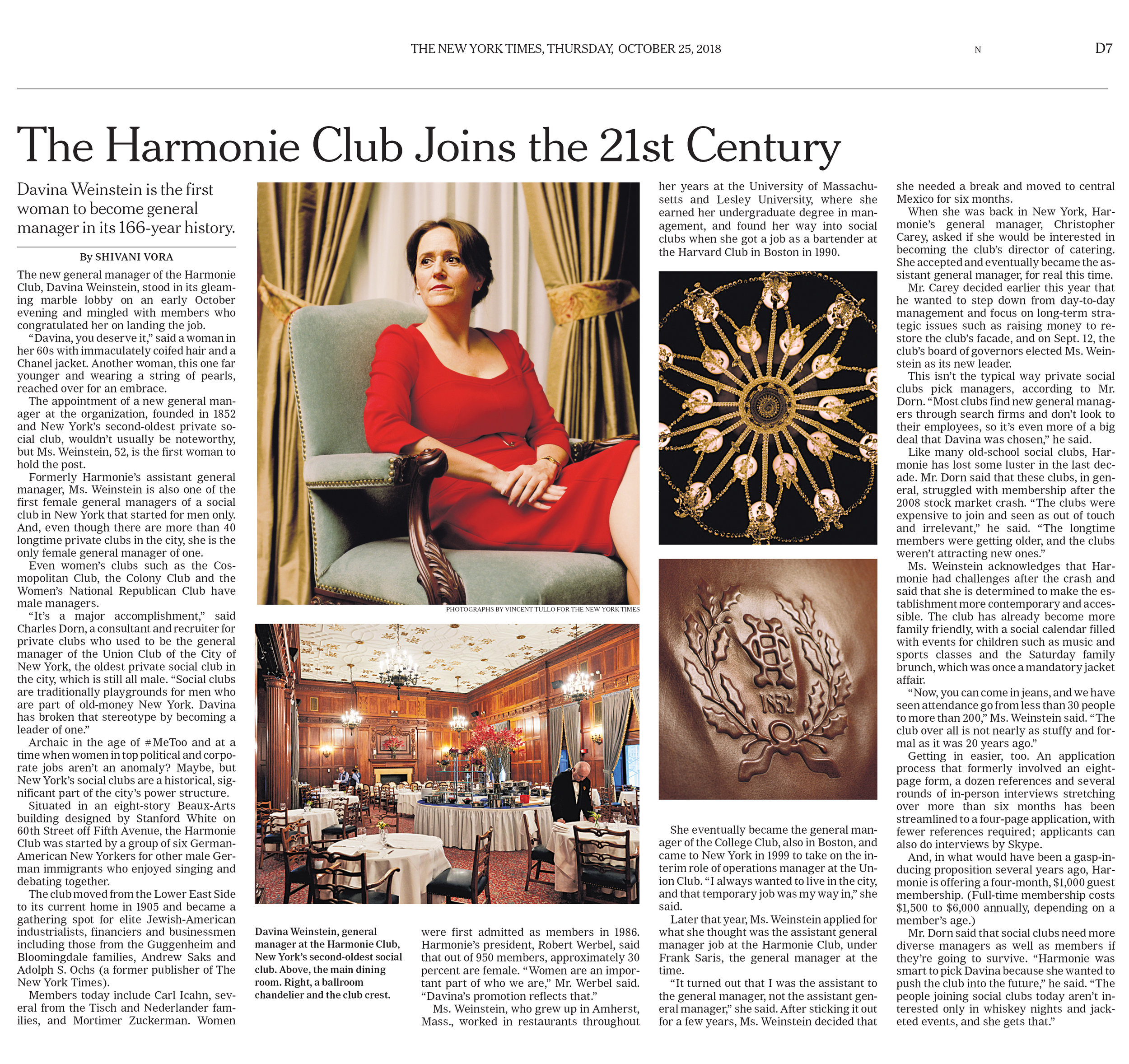   “The Harmonie Club Joins the 21st Century.”    Photos:    Vincent Tullo  Role: Assignment 