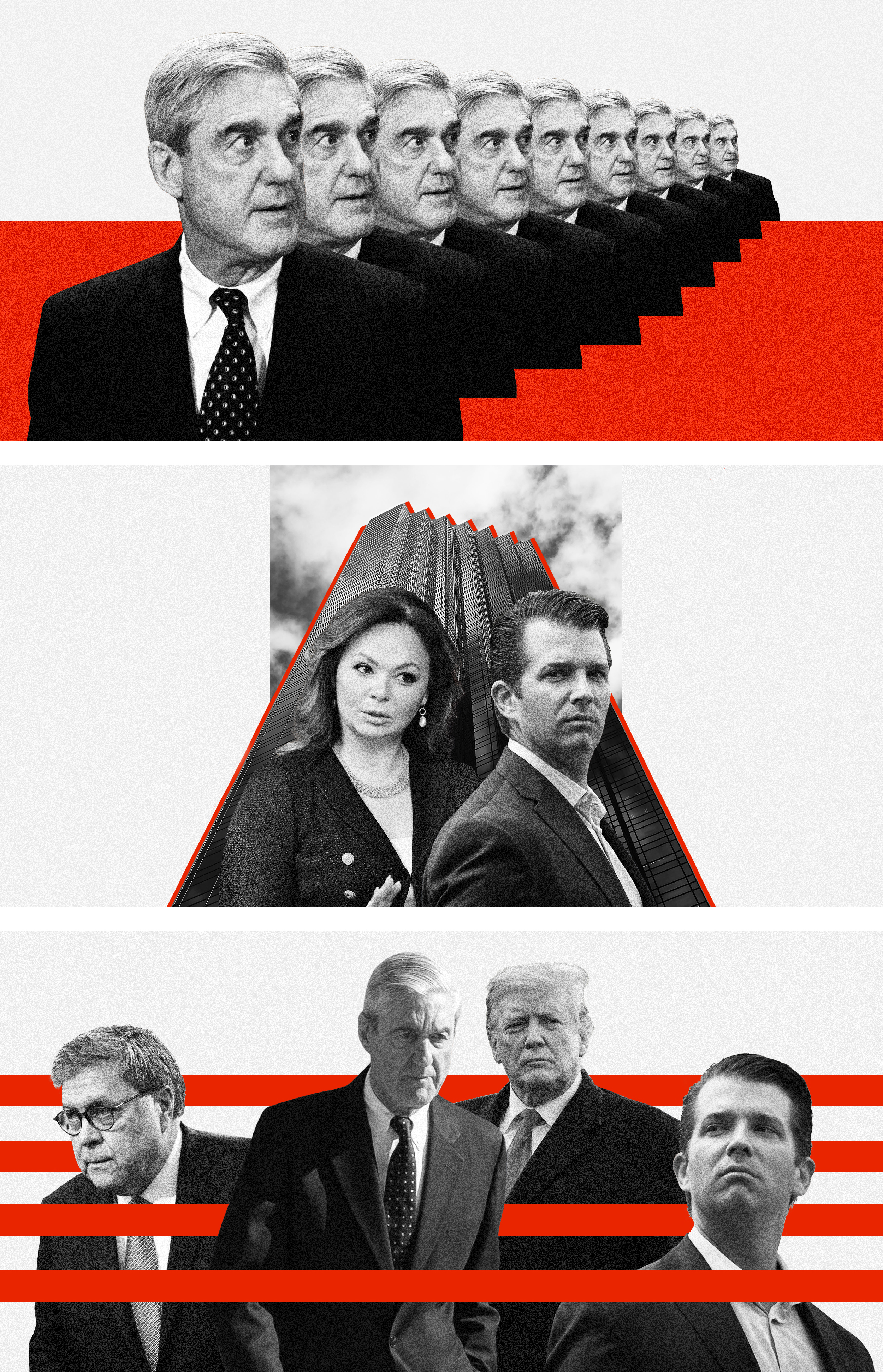   Series of illustrations on The Mueller Report for NBC News:    Here's what we still don't know about why Mueller didn't charge Trump with obstruction    Mueller declined to charge Donald Trump Jr. for meeting with Russian lawyer    What is in the M