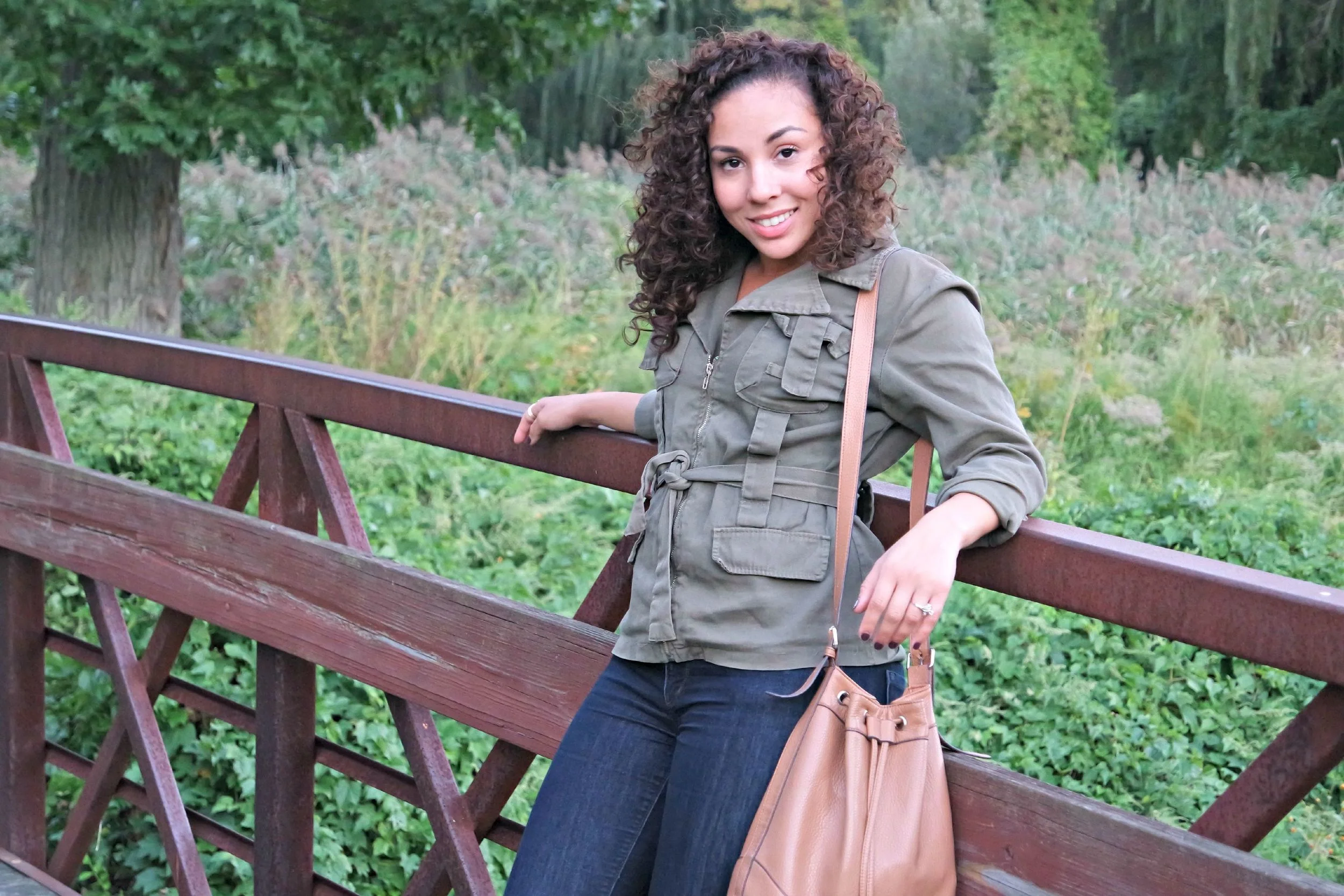 Thrifted Cargo Jacket ( similar ) | Loft Jeans | Leila Stone Heels c/o Shoedazzle| Old Navy Bucket Bag (last worn here - similar ) | Thrifted Snake Ring ( similar ) | Essie Nail Polish in Wicked | Revlon Lipstick in Mauve It Over