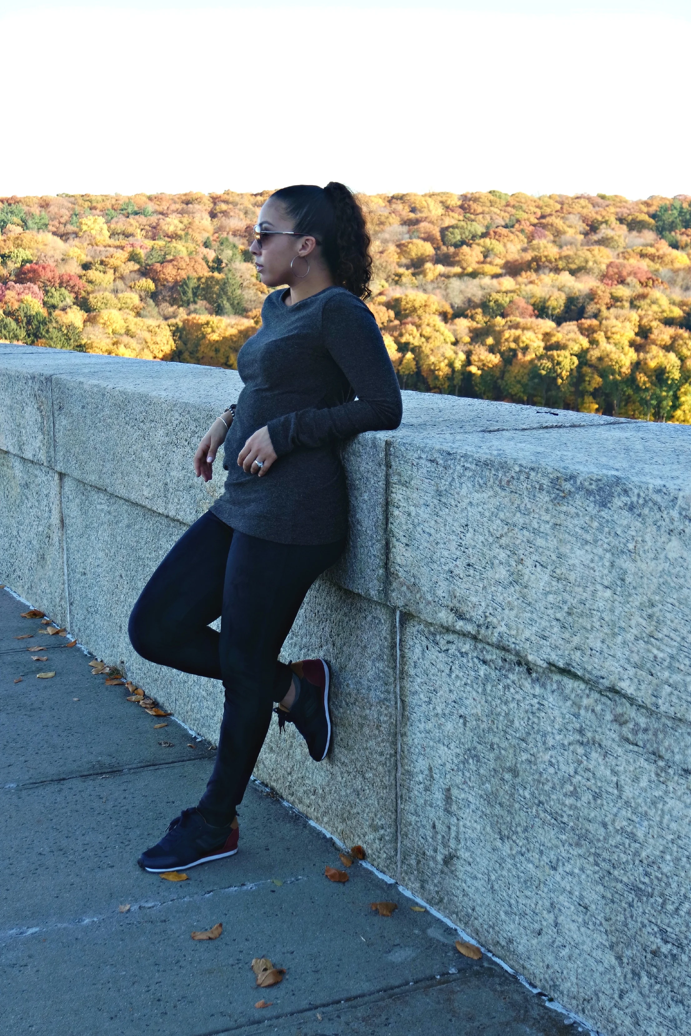 T By Alexander Wang Sweater | Joe Fresh Faux Suede Leggings | Joe Fresh Sneakers (sold out; similar ) | Dolce and Gabbana Sunglasses (last seen here)