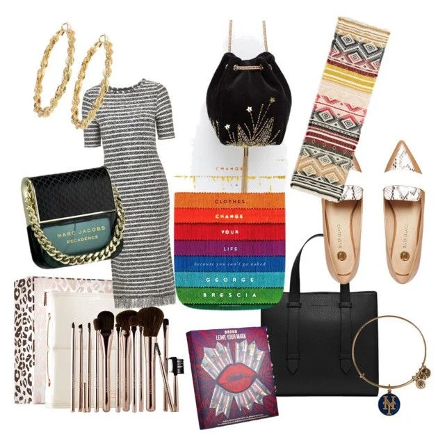 Golden Rope Hoop Earrings | Velvet Evening Bucket Bag | Geo-Tribal Blanket Scarf | Marc Jacobs Decadence | Fringe Hemmed Midi Dress | Change Your Clothes, Change Your Life Hardcover | Snake Print Shoes | Sephora Brush Set | Buxom Leave Your Mark Set | Skye Tote Bag | Alex and Ani NY Mets Charm Bangle 