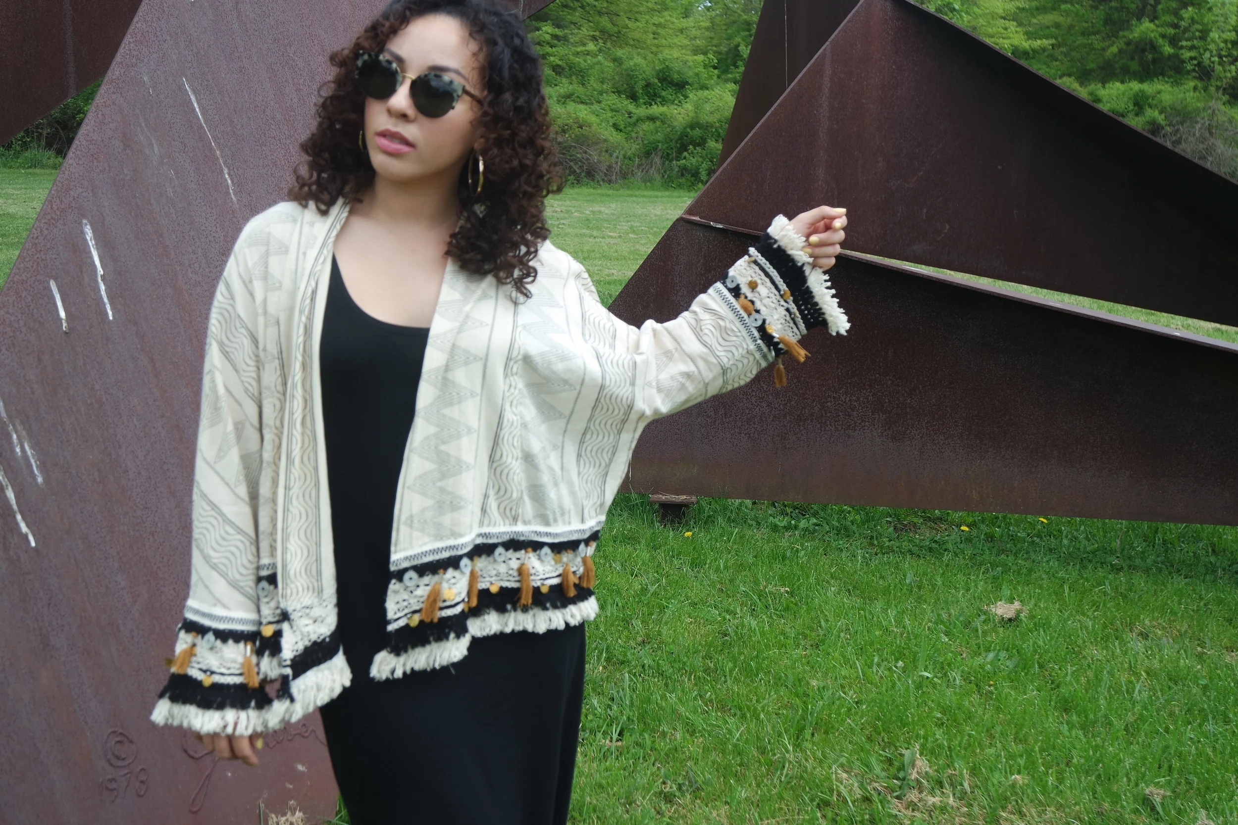 Zara Kimono (sold out) | Vila Jersey Maxi Dress (sold out; similar here | Zara Braided Leather Flat Sandals | Forever 21 Hoop Earrings | Retro Super Future Sunglasses via Ditto.com
