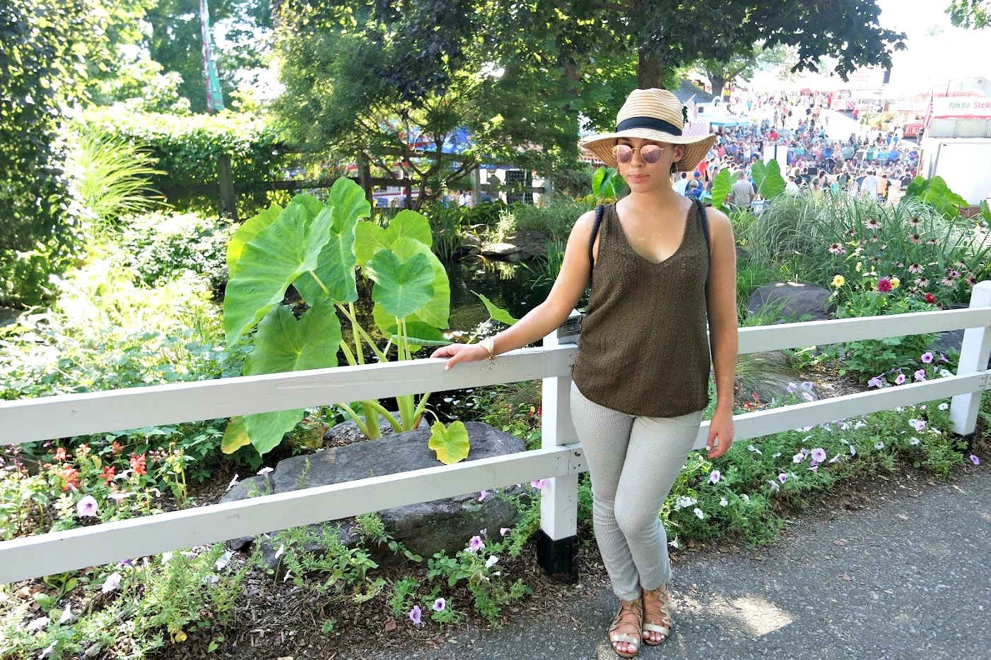 Sole Society Panama Hat (sold out but you can be put on a waitlist ) | River Island Top | H&M Railroad Stripe Jeans (similar boyfriend style here ) | Zara Gladiator Sandals (an almost identical found here | Zara Backpack 