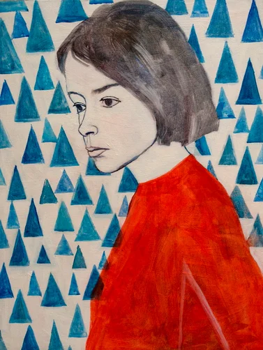JOAN DIDION acrylic, oil, and gouache on canvas, 18 x 24", 2015