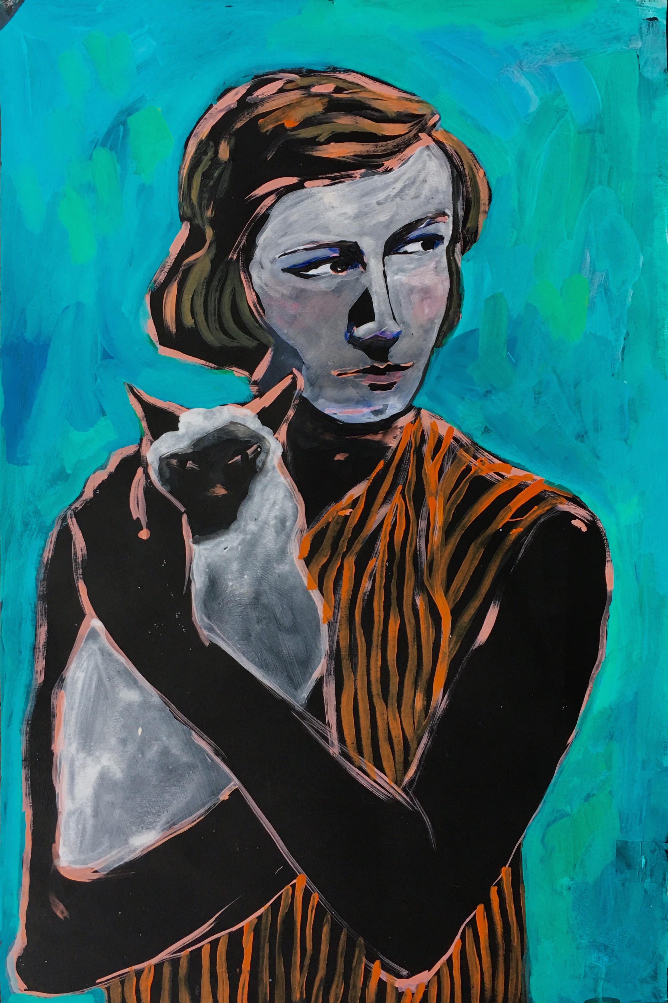   “At What Price” Patricia Highsmith   acrylic, watercolor, gouache on paper  24&nbsp;x 16.5 inches, 2016 