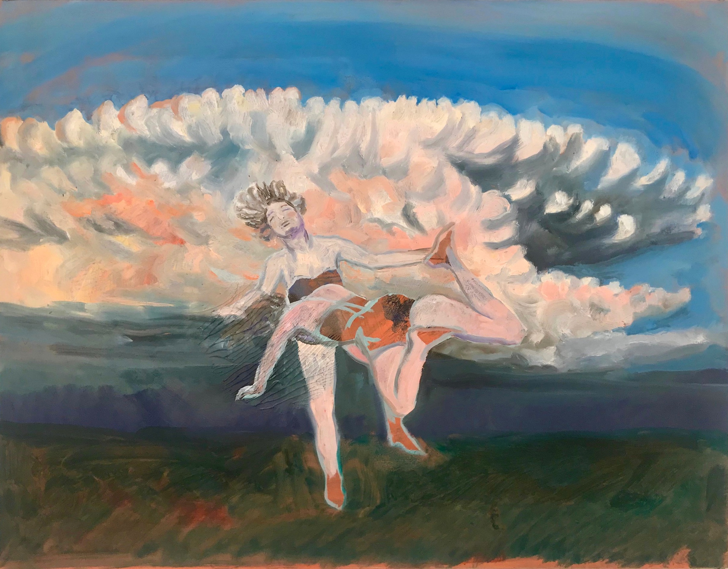   Cloud Wrestlers   oil on panel, 14 x 18 inches, 2019 