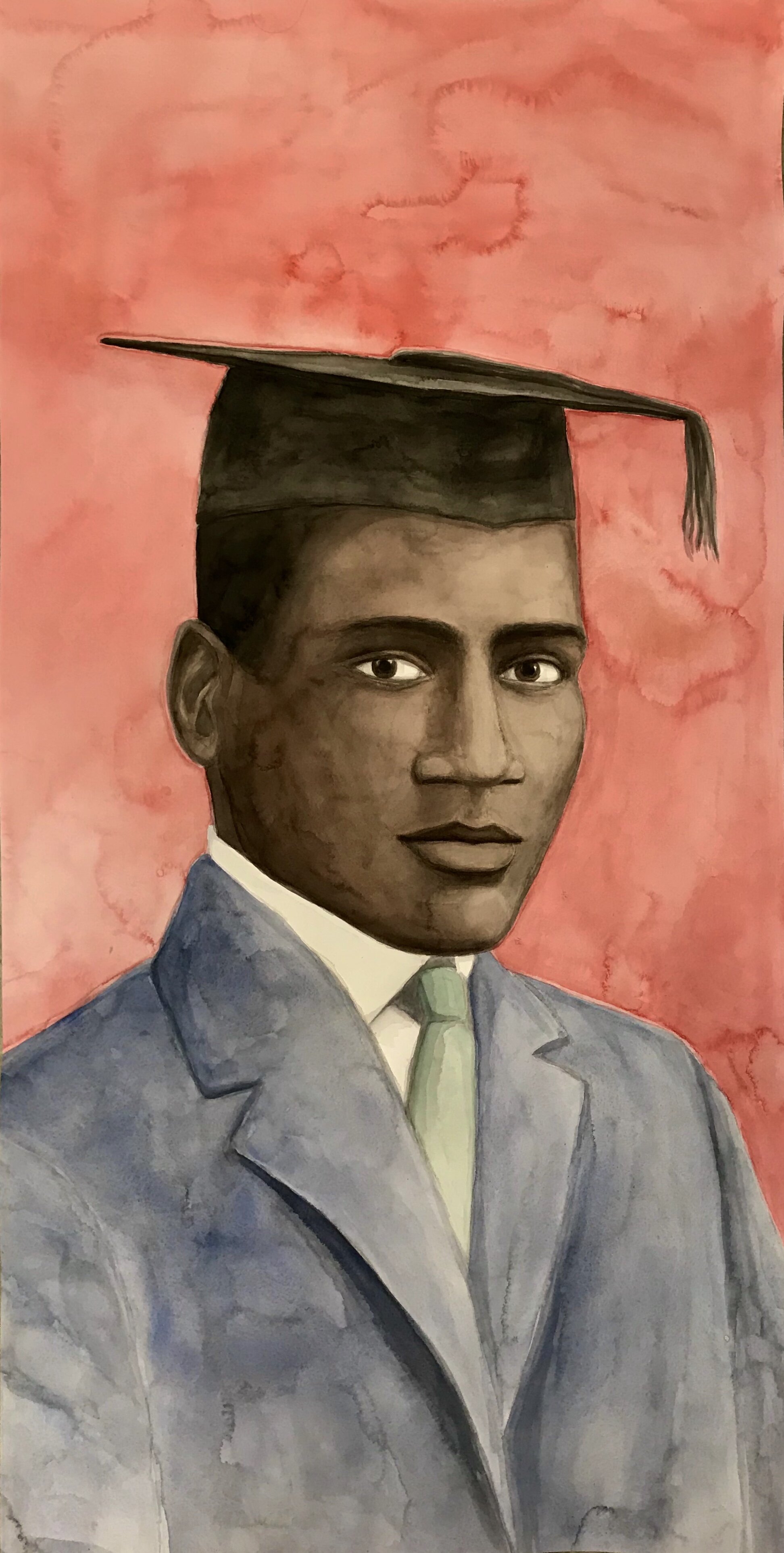   Paul Robeson, Scholar    (commissioned for the Paul Robeson Legacy Project at Rutgers University &amp; in the collection of the Zimmerli Art Museum)  watercolor on paper  48 × 24 inches, 2018   NFS  