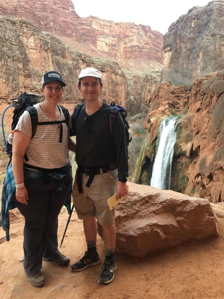 Chris and I arriving at Havasu Falls — after 12 miles of hiking. Thanks @columbia1938 for the epic pants that got me there.