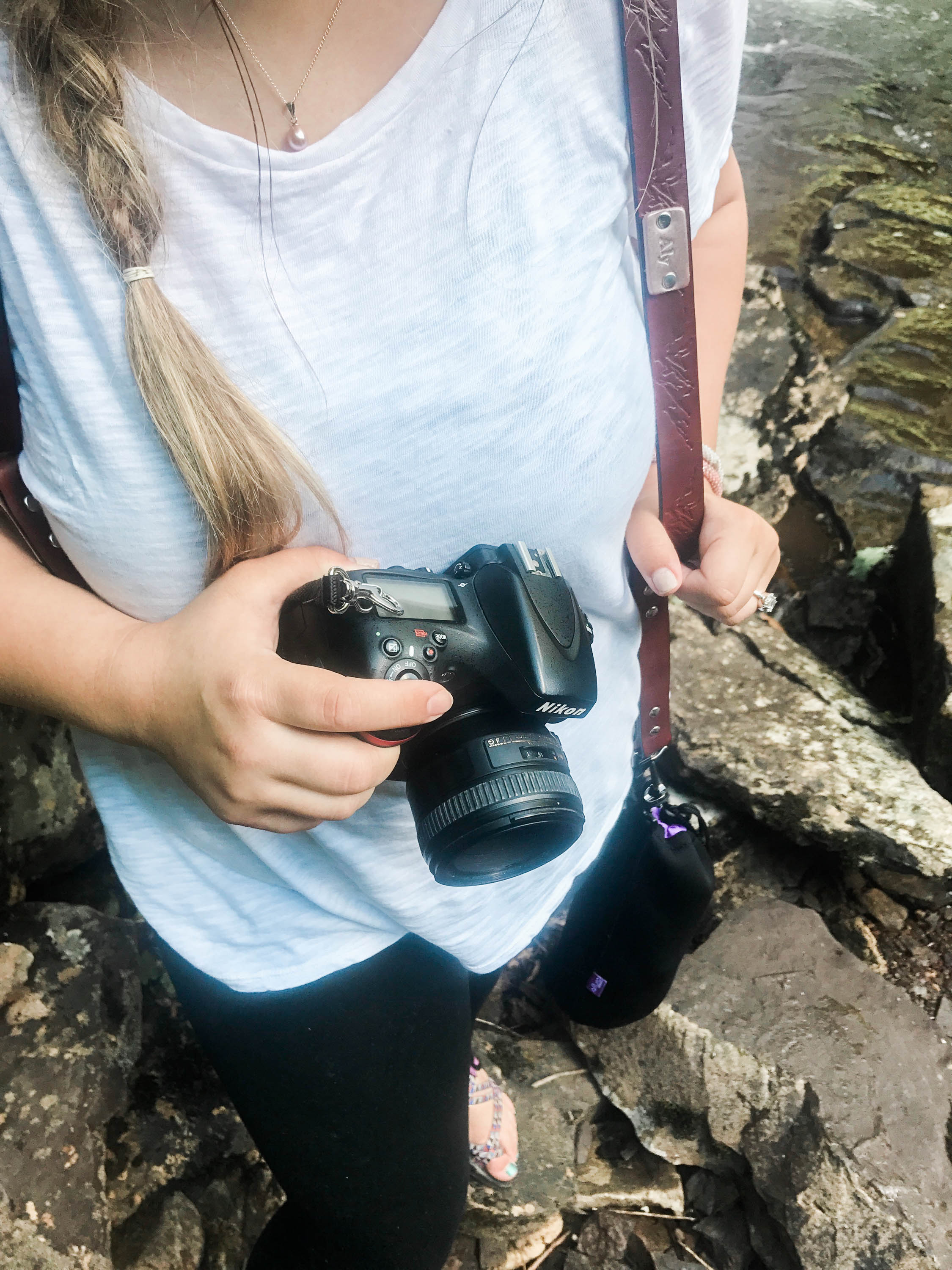 My new camera strap that has been a life saver on my back. It's a double harness, so it can hold two cameras! For the hike, I had a bag attached to opposite side that I carried my extra lenses in. I can't recommend this type of a system enough. I purchased mine from the Etsy shop RSVPhandcrafted (they even engraved my name there at the top! Highly highly recommend.)