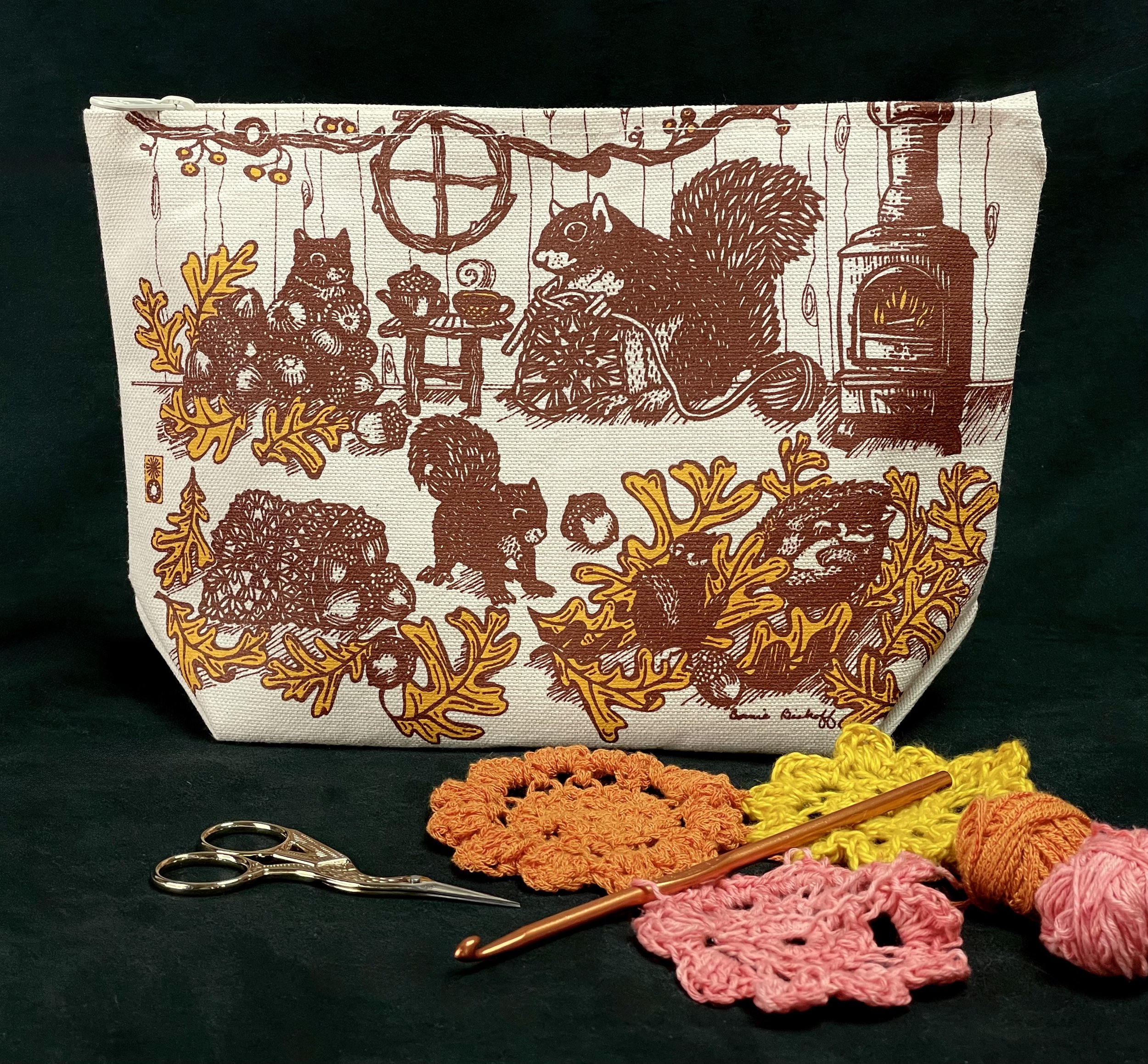 Squirrel Crochet Large Zip Pouch $12