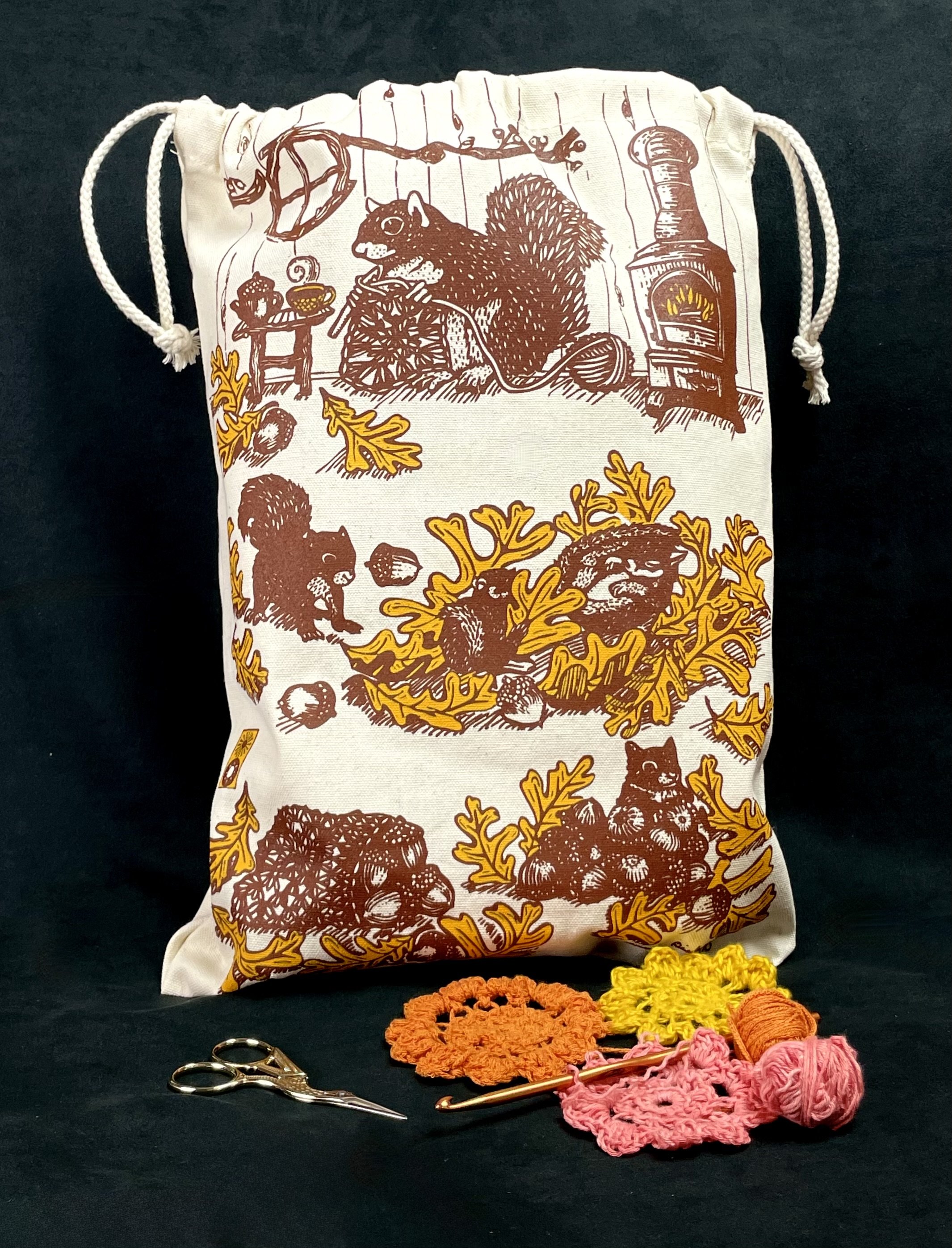 Squirrel Crochet Drawstring Project Bag $14