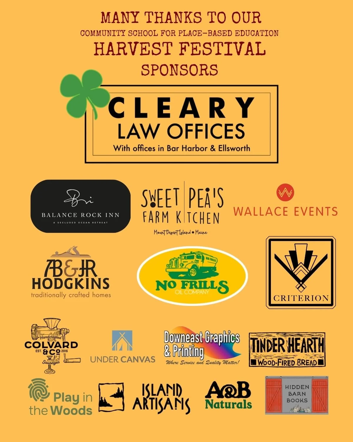 This year, we welcomed our first-ever business sponsors for our annual Harvest Festival and the response was incredible! We are so grateful to the local businesses who stepped up to support our community and place-based education on MDI! Your generos