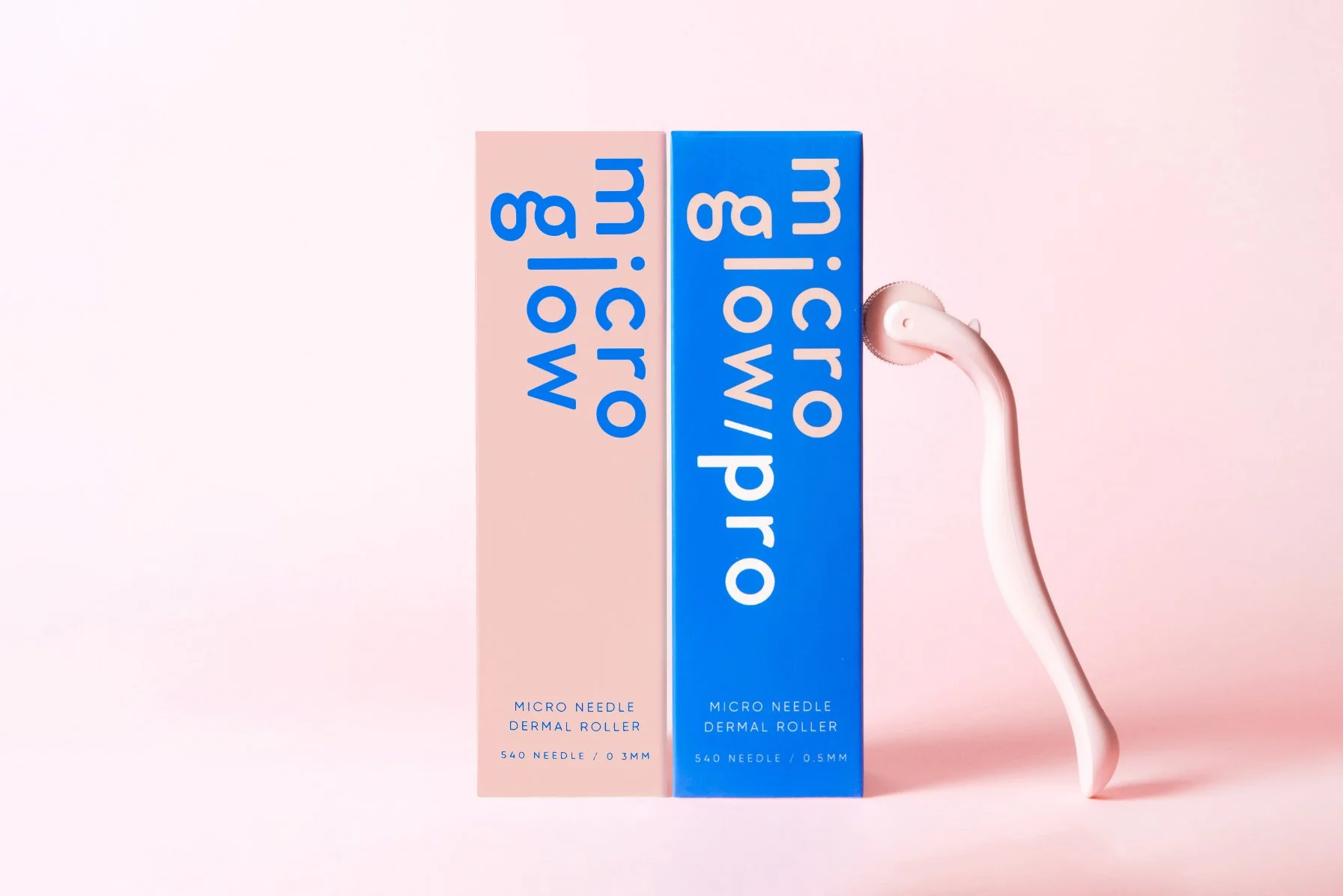 Roscher creative graphic design branding for Micro Glow PRO Derma Rollers. Skincare branding.